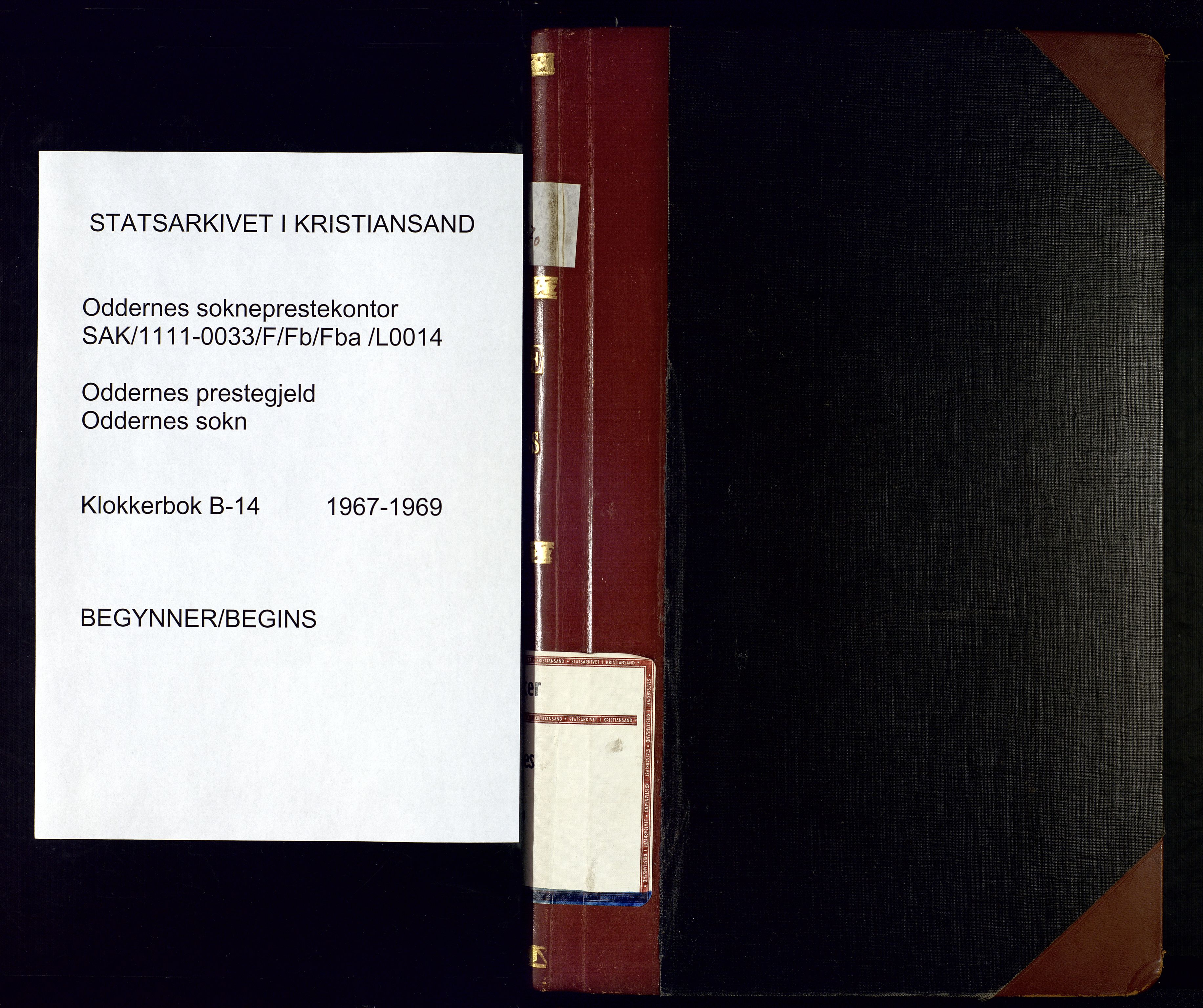Oddernes sokneprestkontor, SAK/1111-0033/F/Fb/Fba/L0014: Klokkerbok nr. B-14, 1967-1969