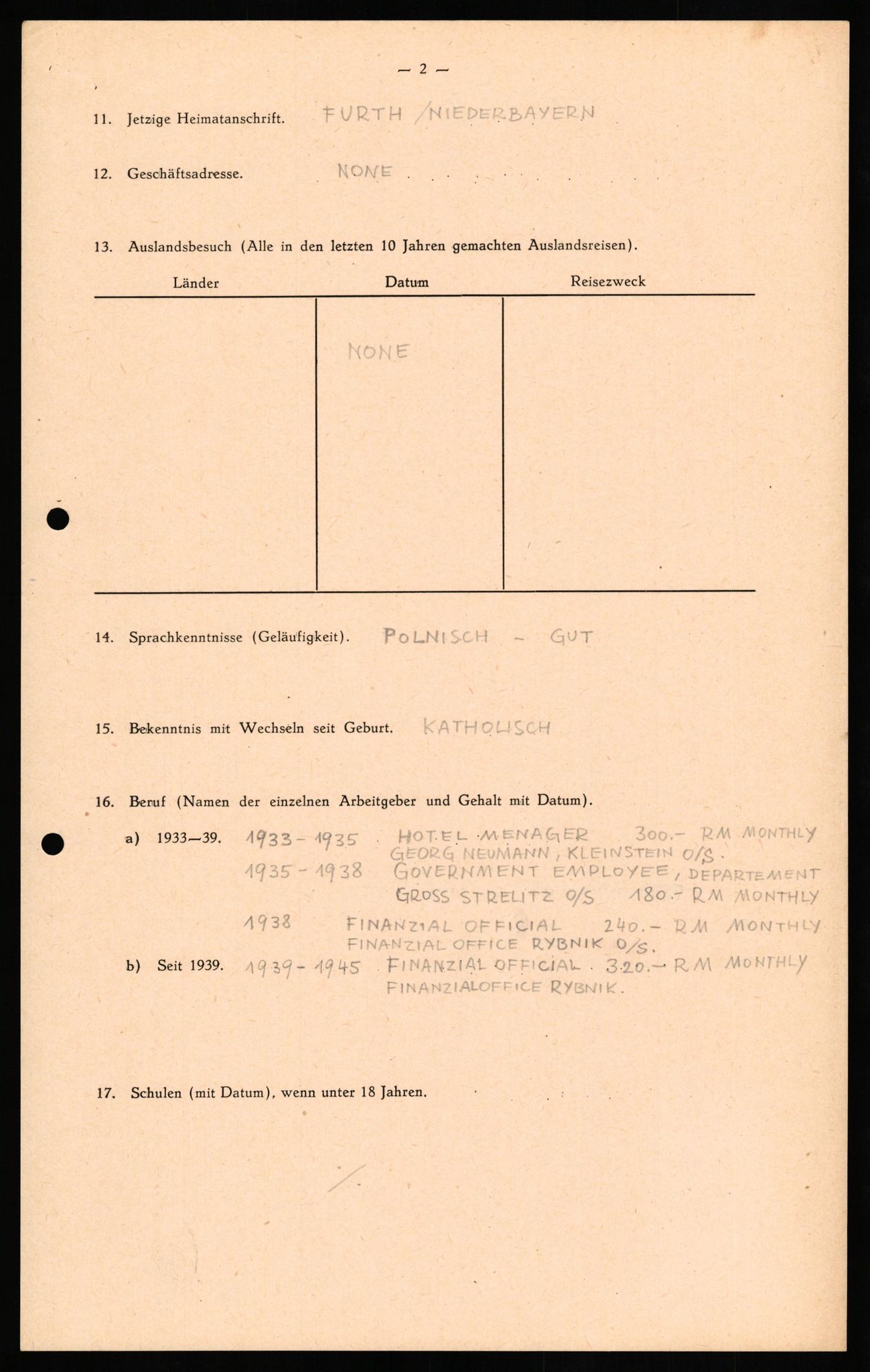 Forsvaret, Forsvarets overkommando II, AV/RA-RAFA-3915/D/Db/L0024: CI Questionaires. Tyske okkupasjonsstyrker i Norge. Tyskere., 1945-1946, s. 37