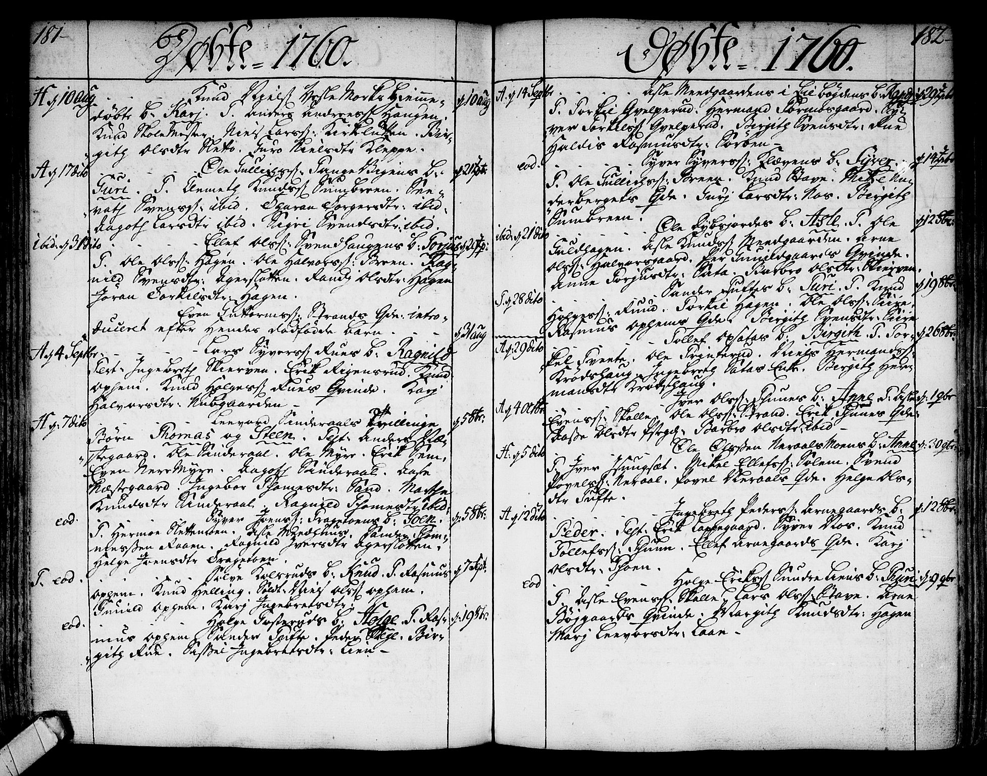 Ål kirkebøker, AV/SAKO-A-249/F/Fa/L0001: Ministerialbok nr. I 1, 1744-1769, s. 181-182