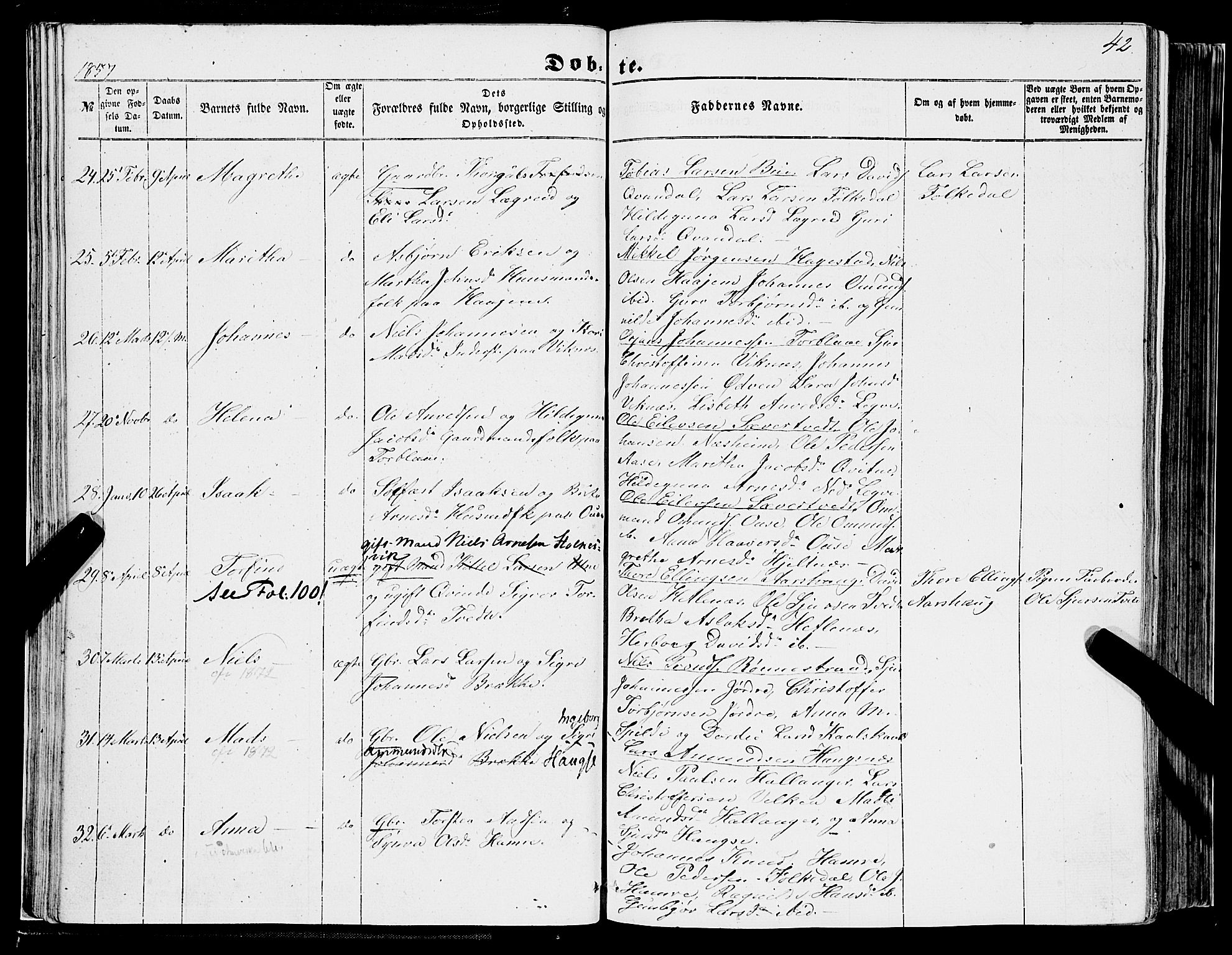 Ulvik sokneprestembete, AV/SAB-A-78801/H/Haa: Ministerialbok nr. A 13, 1853-1863, s. 42