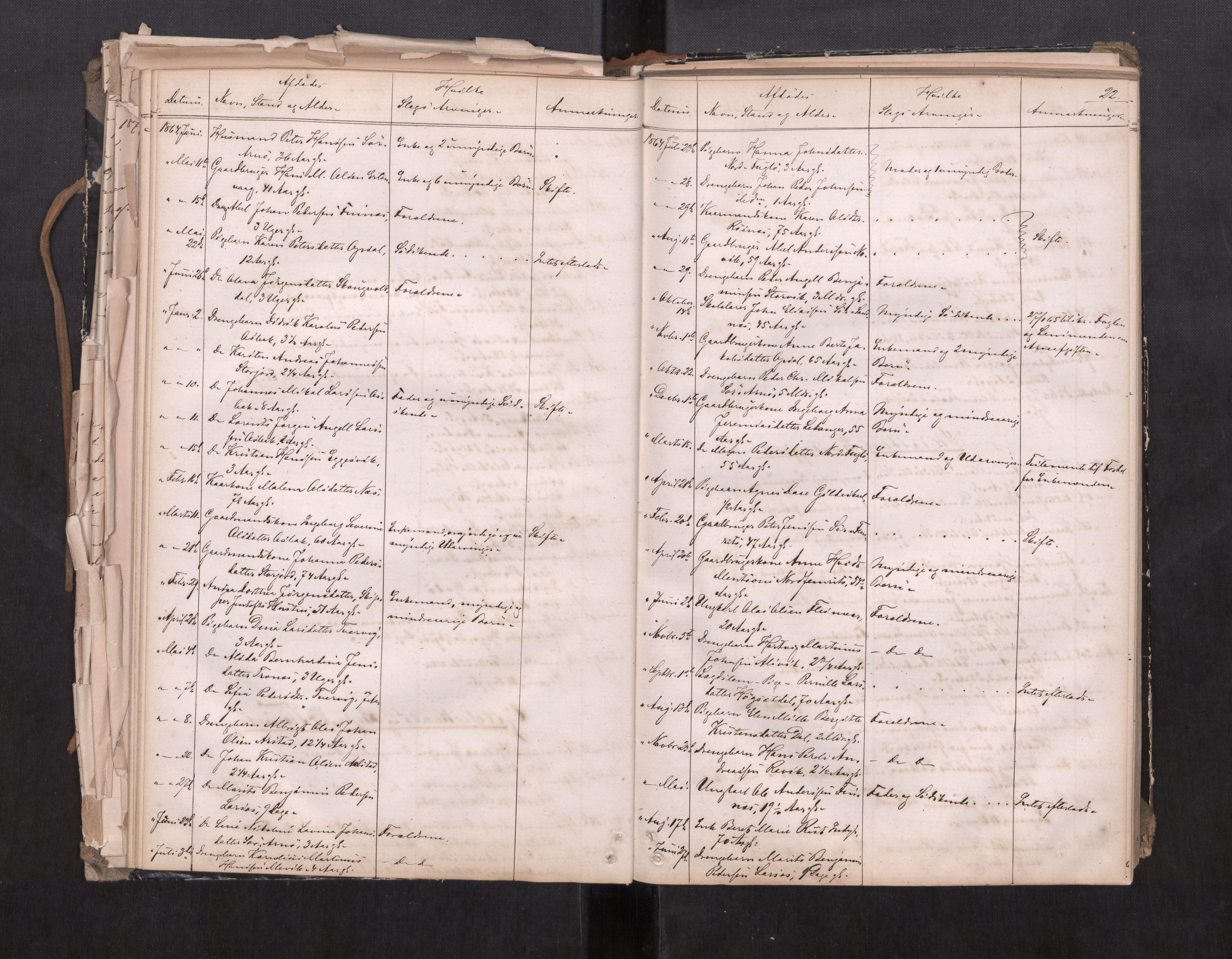 Salten sorenskriveri, AV/SAT-A-4578/1/3/3L/L0001: Dødsfallprotokoll, 1863-1876, s. 22