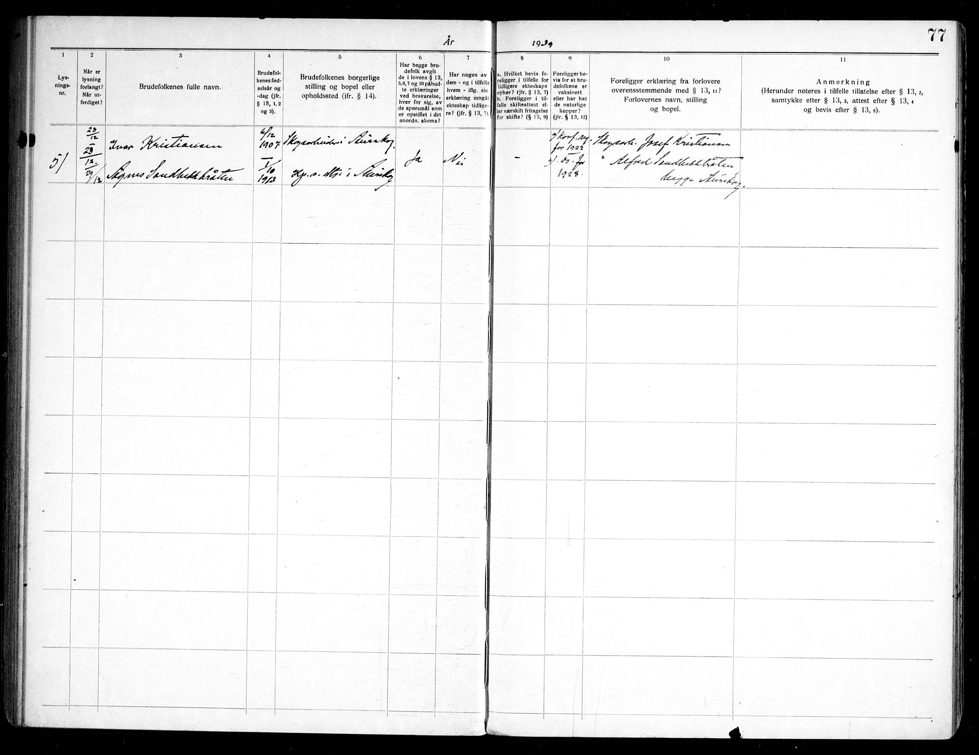 Aurskog prestekontor Kirkebøker, SAO/A-10304a/H/Ha/L0002: Lysningsprotokoll nr. 2, 1919-1947, s. 77