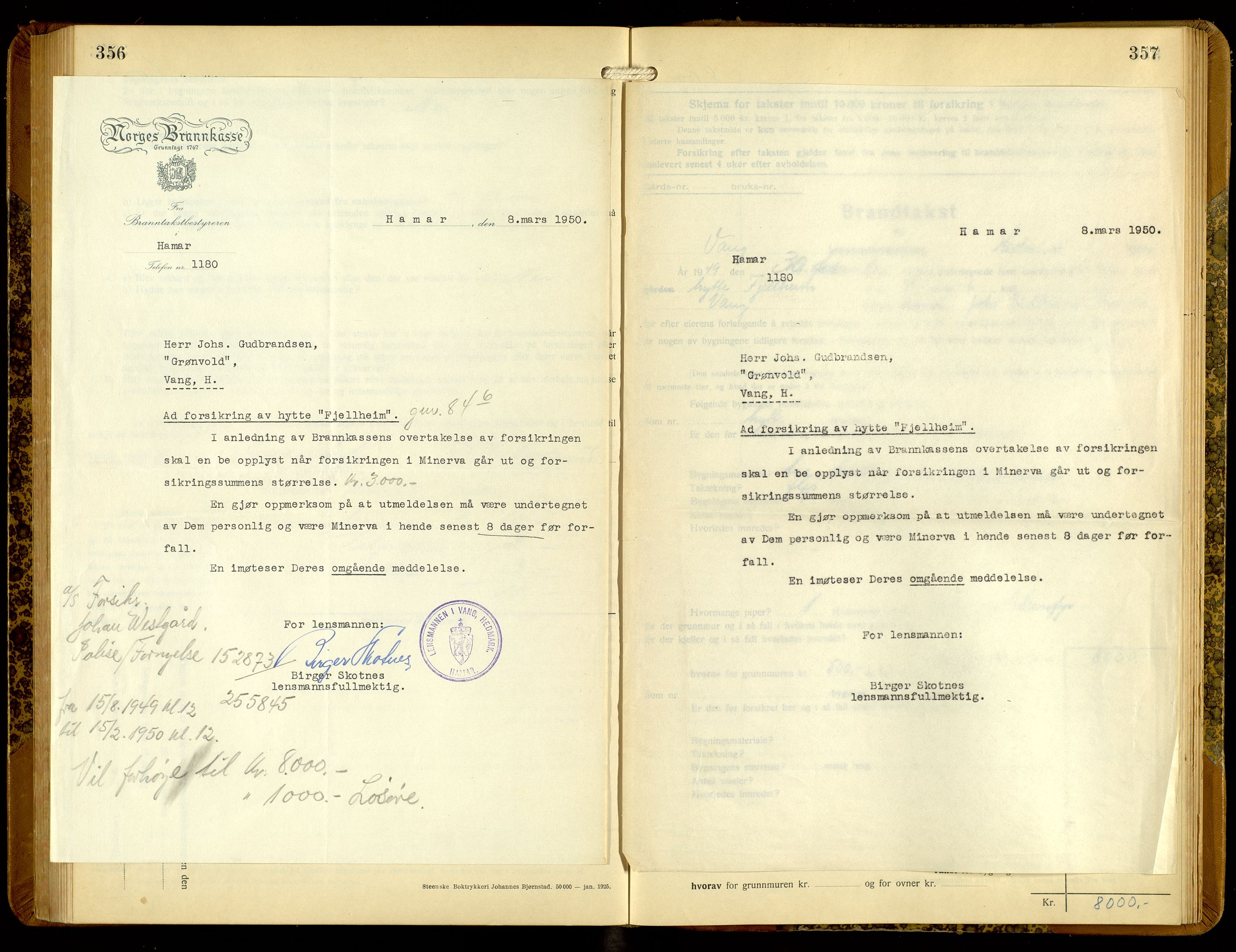 Norges Brannkasse, Vang, Hedmark, SAH/NBRANV-005/F/L0010: Branntakstprotokoll, 1934-1955