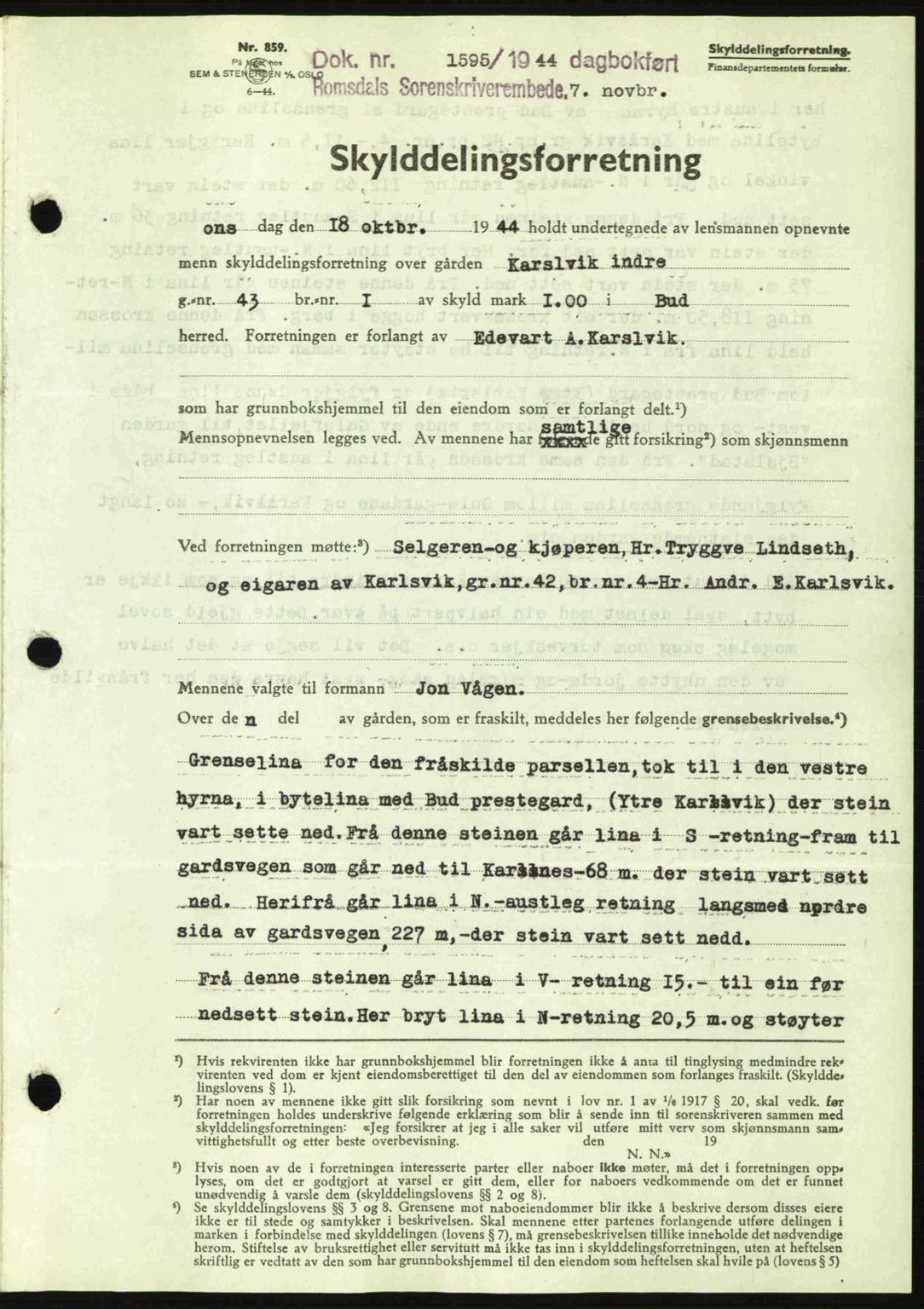 Romsdal sorenskriveri, SAT/A-4149/1/2/2C: Pantebok nr. A17, 1944-1945, Dagboknr: 1595/1944