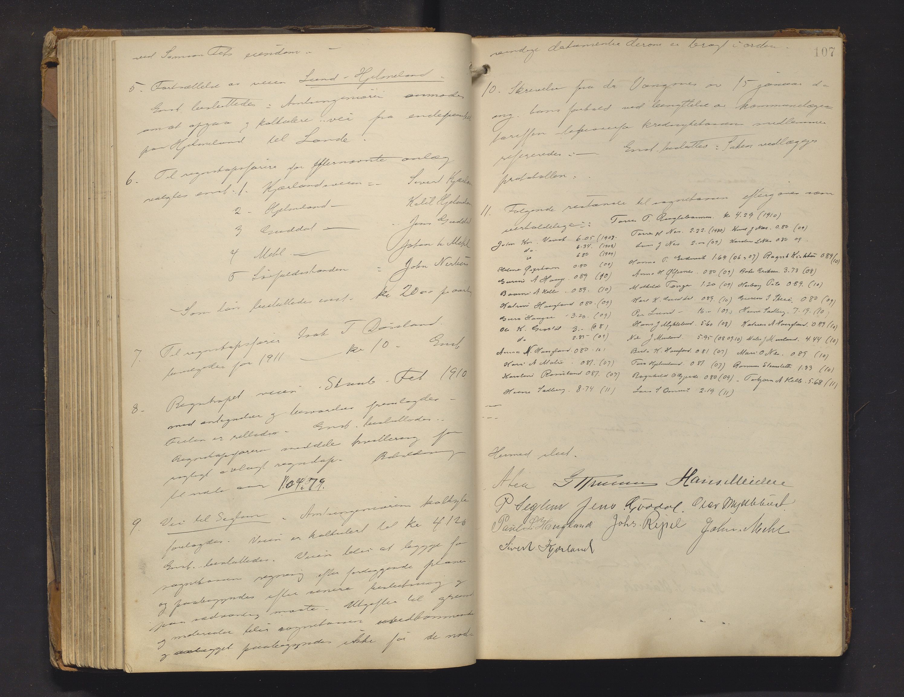 Kvinnherad kommune. Formannskapet, IKAH/1224-021/A/Aa/L0004: Møtebok for formannskap og heradstyre i Kvinnherad prestegjeld og styre i soknekommunane Kvinnherad, Ølve, Husnes og Ænes, 1907-1917, s. 107