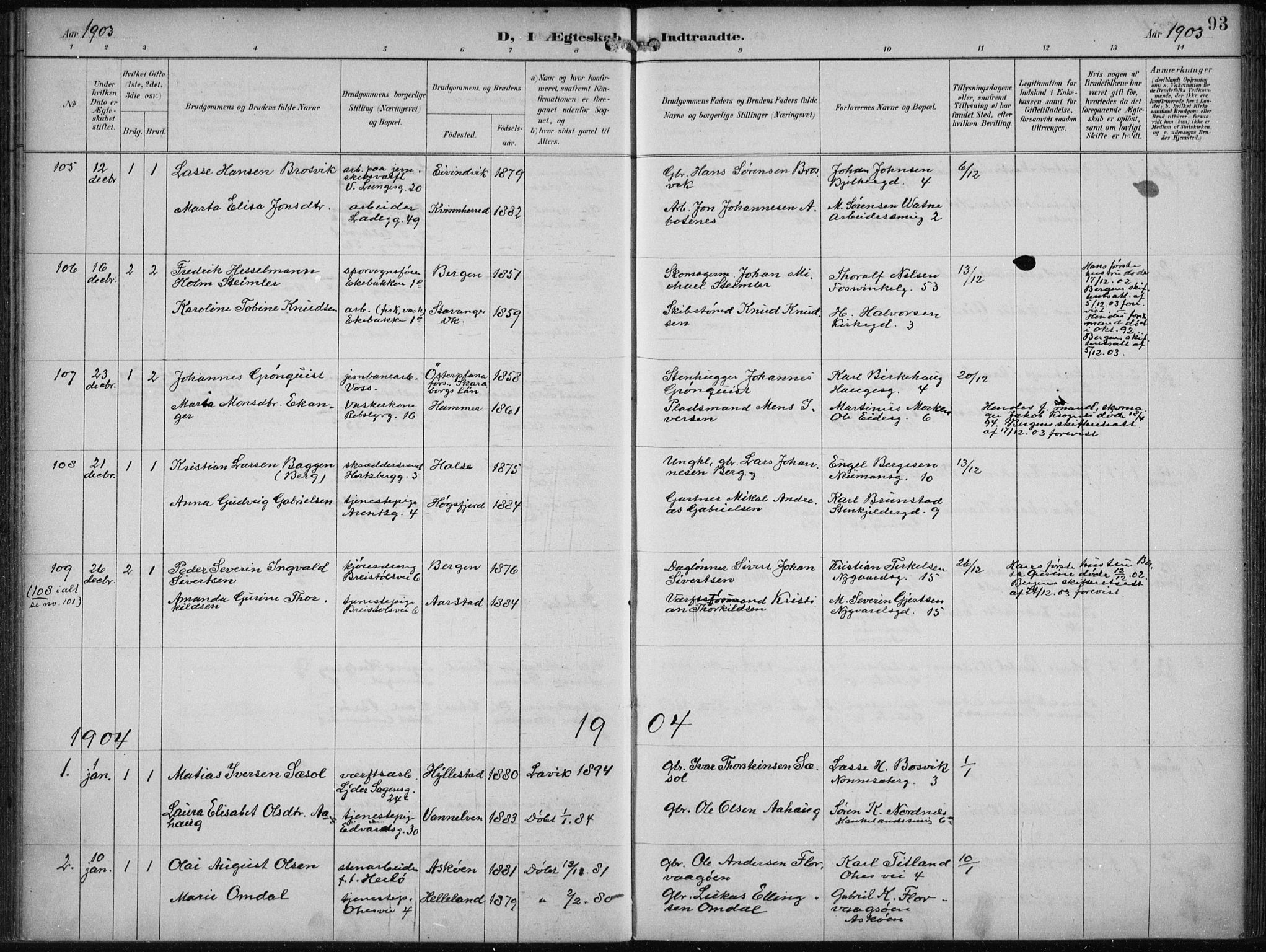 Sandviken Sokneprestembete, AV/SAB-A-77601/H/Ha/L0014: Ministerialbok nr. D 1, 1896-1911, s. 93
