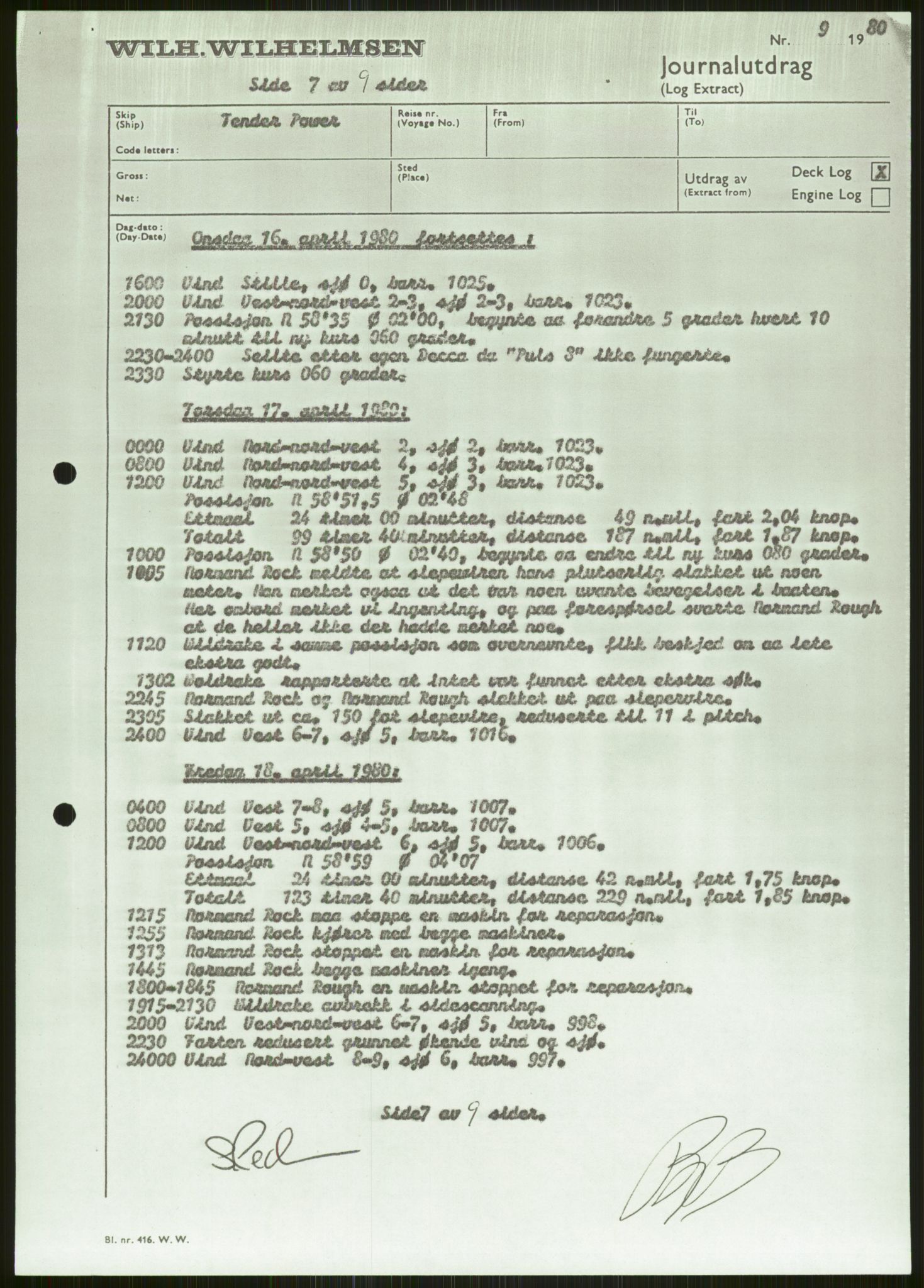 Justisdepartementet, Granskningskommisjonen ved Alexander Kielland-ulykken 27.3.1980, AV/RA-S-1165/D/L0006: A Alexander L. Kielland (Doku.liste + A3-A6, A11-A13, A18-A20-A21, A23, A31 av 31)/Dykkerjournaler, 1980-1981, s. 84