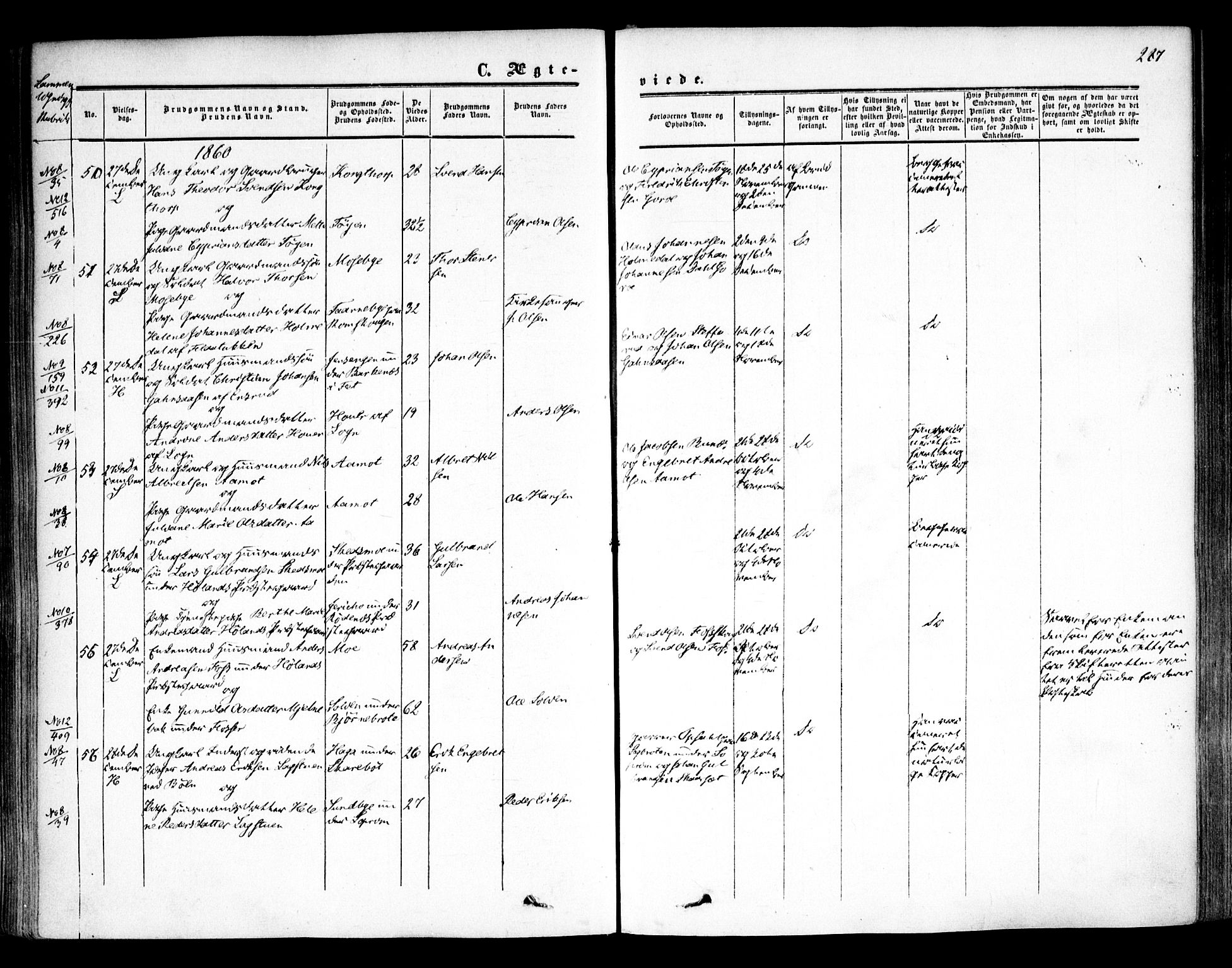 Høland prestekontor Kirkebøker, SAO/A-10346a/F/Fa/L0010: Ministerialbok nr. I 10, 1854-1861, s. 287