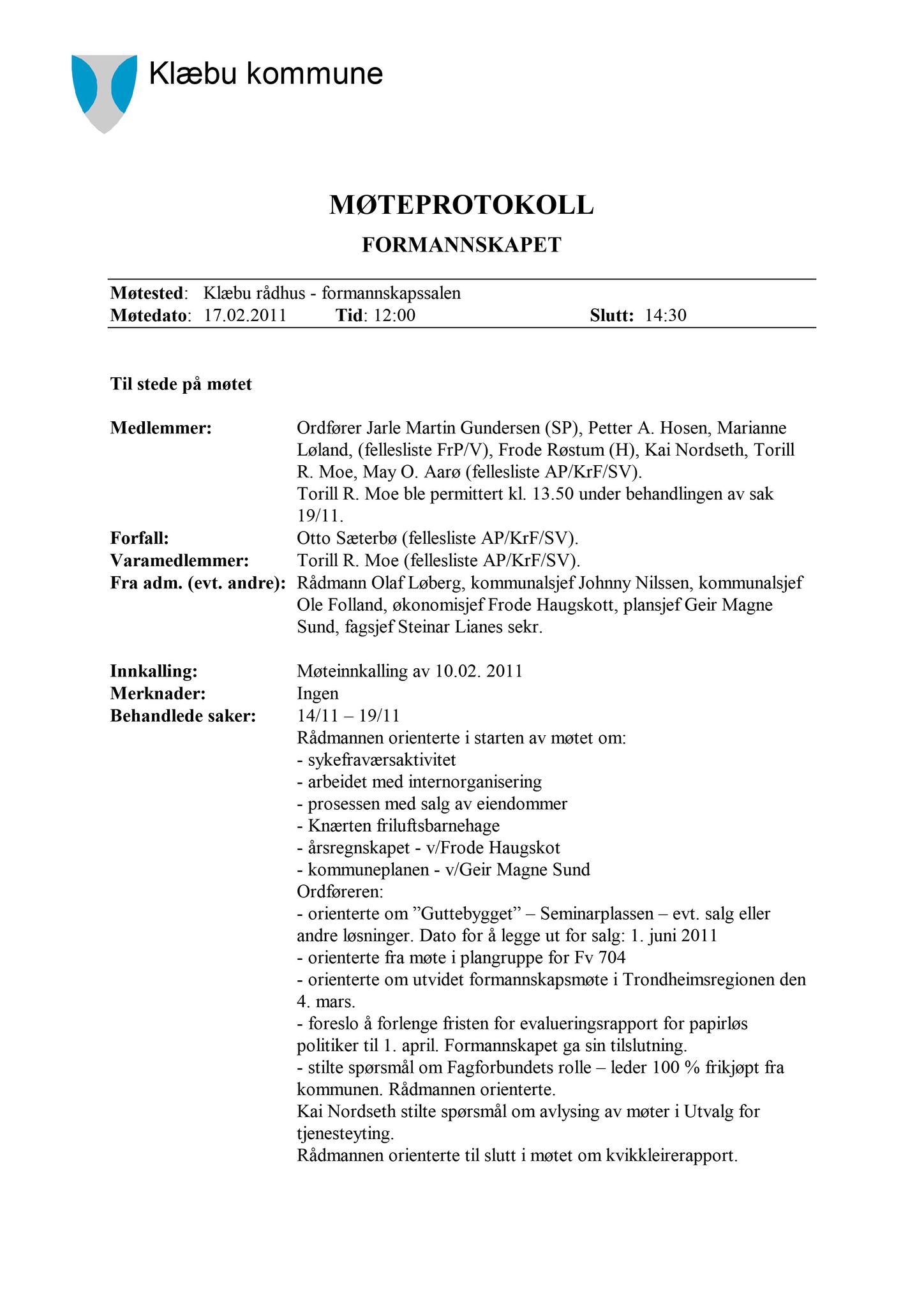 Klæbu Kommune, TRKO/KK/02-FS/L004: Formannsskapet - Møtedokumenter, 2011, s. 317