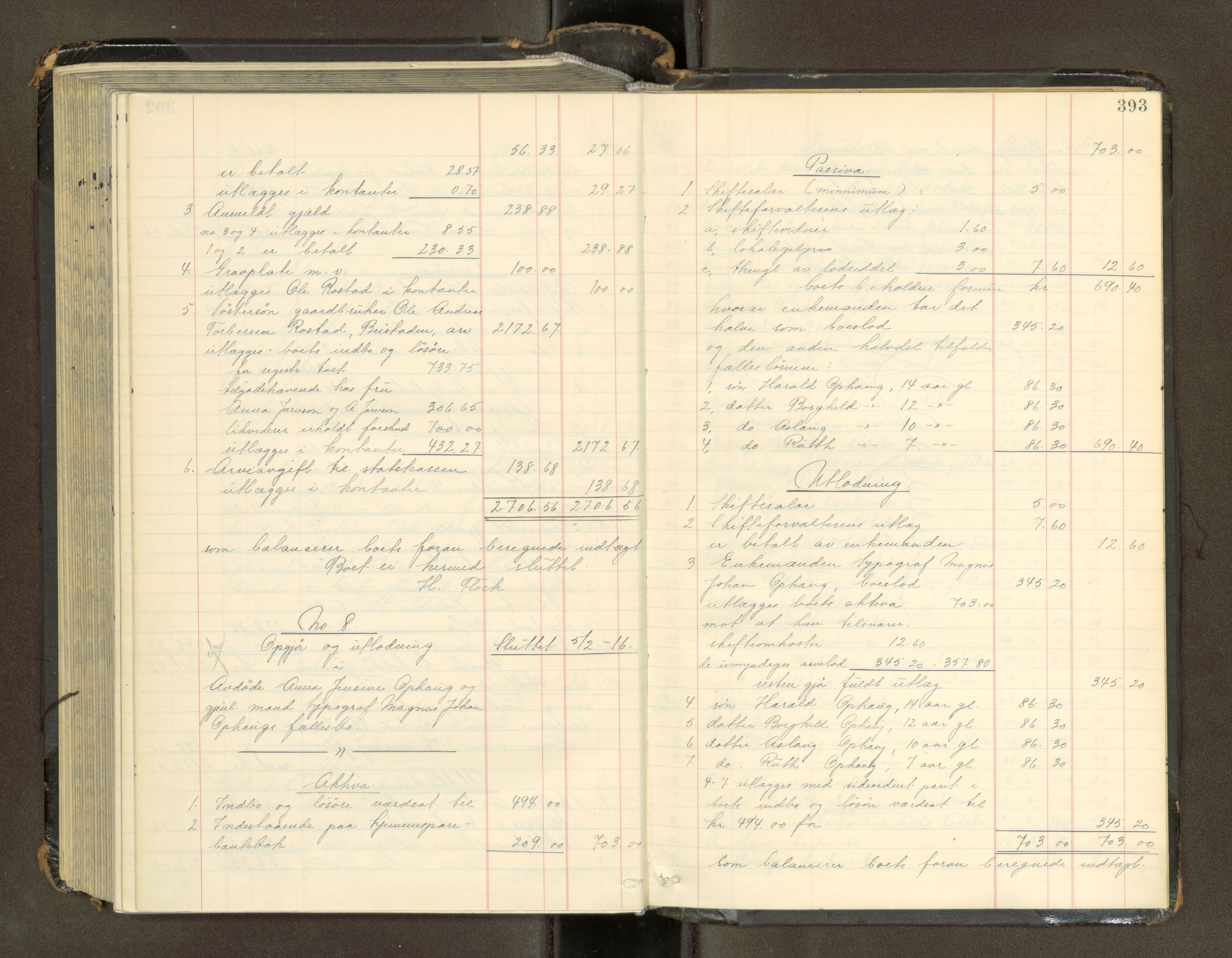 Trondheim byfogd, AV/SAT-A-0003/1/3/3A/L0041: Skifteutlodningsprotokoll - 1710-5/2. (m/ register), 1913-1916, s. 393