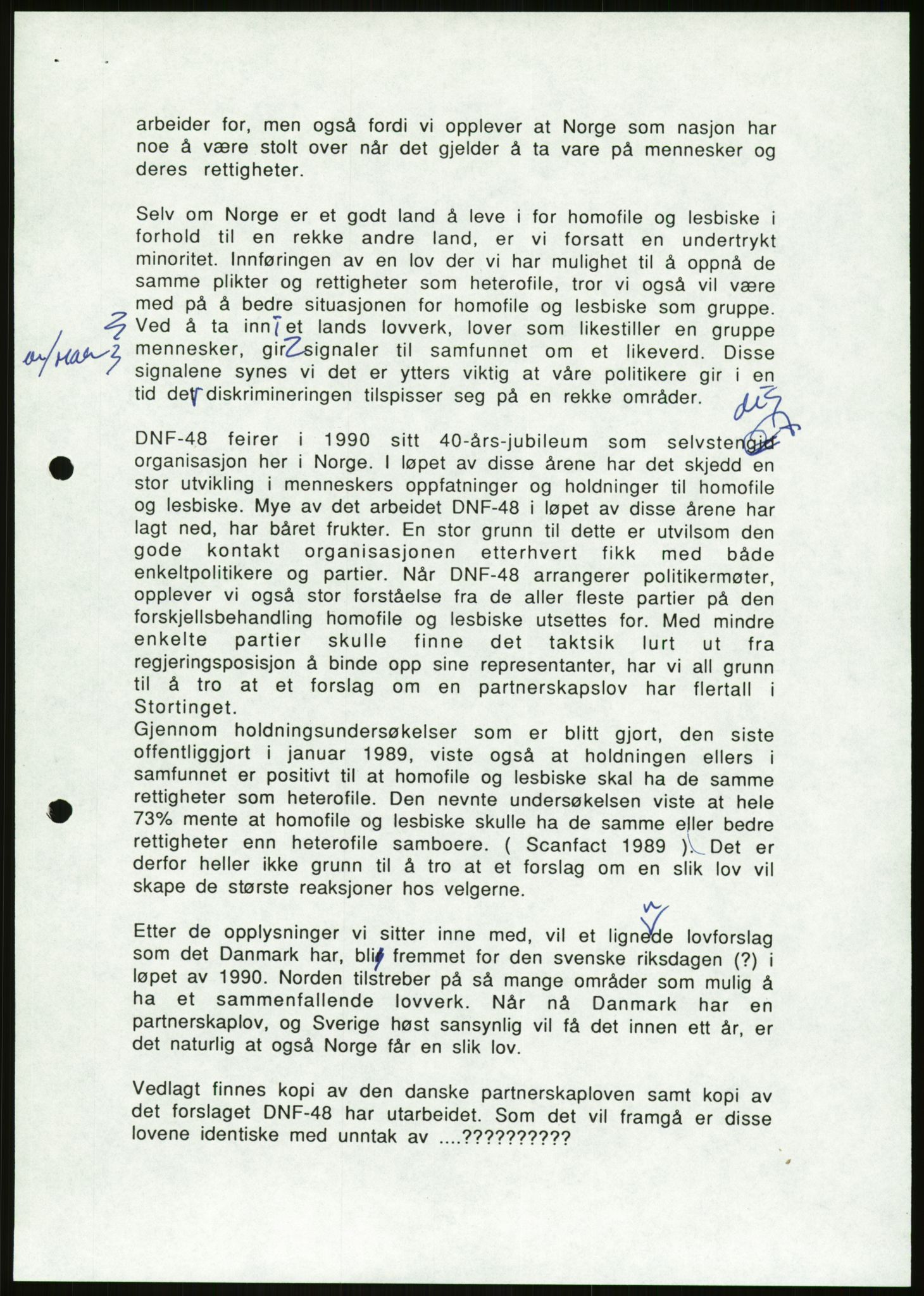 Det Norske Forbundet av 1948/Landsforeningen for Lesbisk og Homofil Frigjøring, AV/RA-PA-1216/D/Da/L0001: Partnerskapsloven, 1990-1993, s. 817