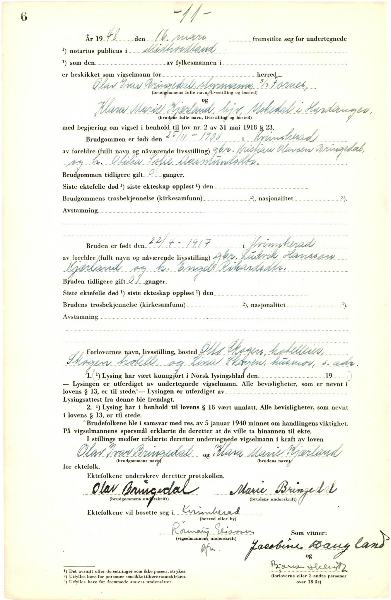 Midhordland sorenskriveri, SAB/A-3001/1/M/Mc/Mca/L0008: Vigselbok, 1948-1952, s. 6