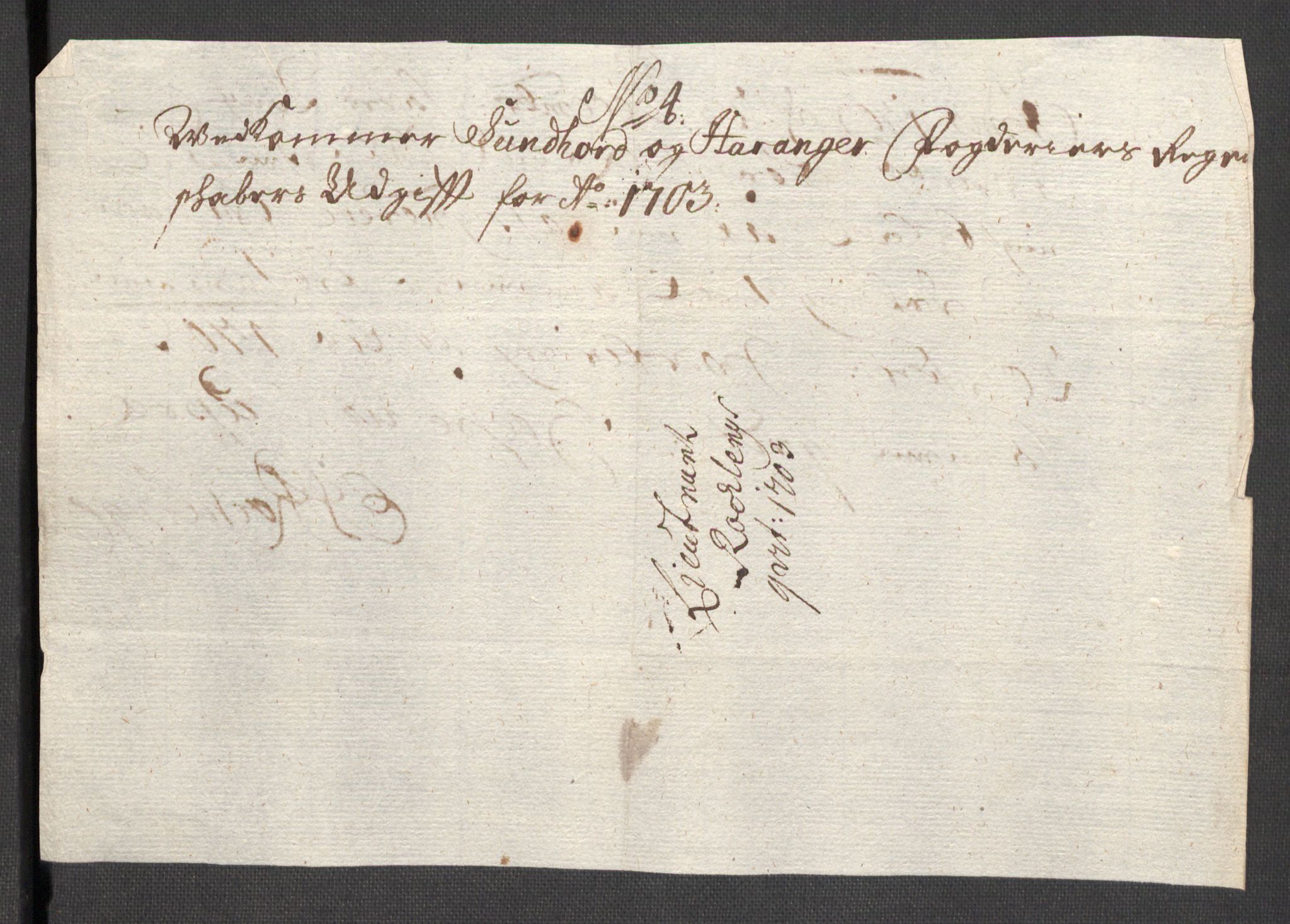 Rentekammeret inntil 1814, Reviderte regnskaper, Fogderegnskap, AV/RA-EA-4092/R48/L2981: Fogderegnskap Sunnhordland og Hardanger, 1703, s. 211