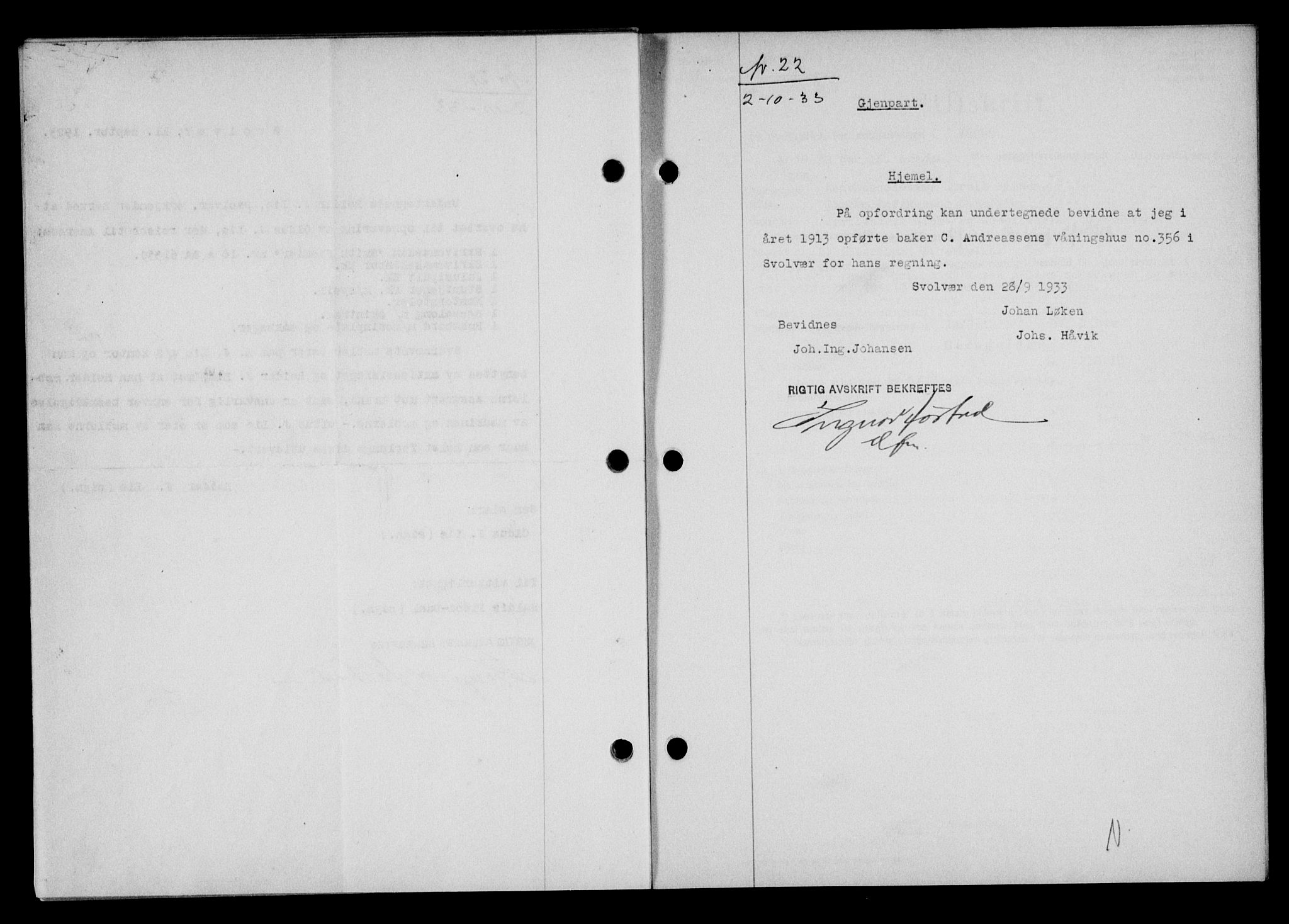 Lofoten sorenskriveri, SAT/A-0017/1/2/2C/L0028b: Pantebok nr. 28b, 1933-1933, Tingl.dato: 02.10.1933