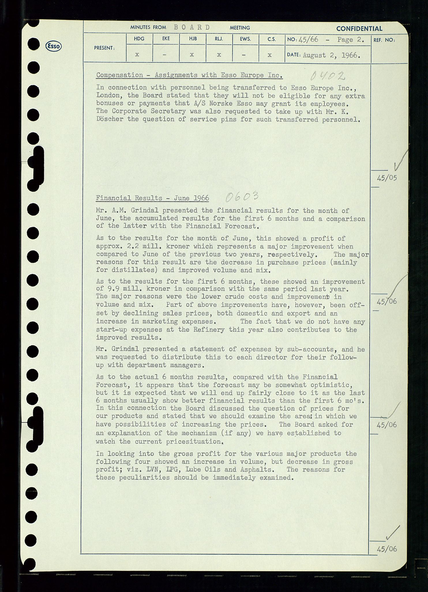 Pa 0982 - Esso Norge A/S, AV/SAST-A-100448/A/Aa/L0002/0002: Den administrerende direksjon Board minutes (styrereferater) / Den administrerende direksjon Board minutes (styrereferater), 1966, s. 95