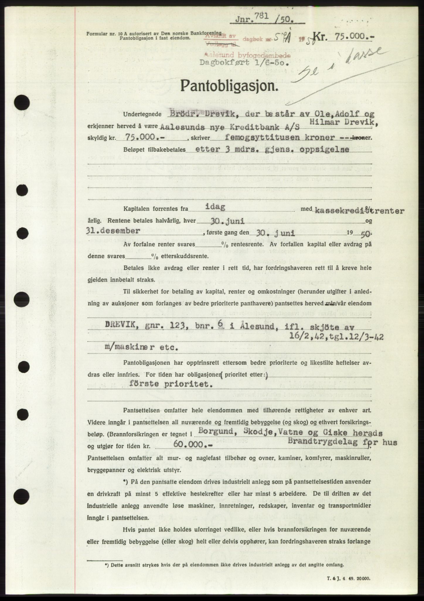 Ålesund byfogd, AV/SAT-A-4384: Pantebok nr. B36-38, 1948-1950, Dagboknr: 571/1950