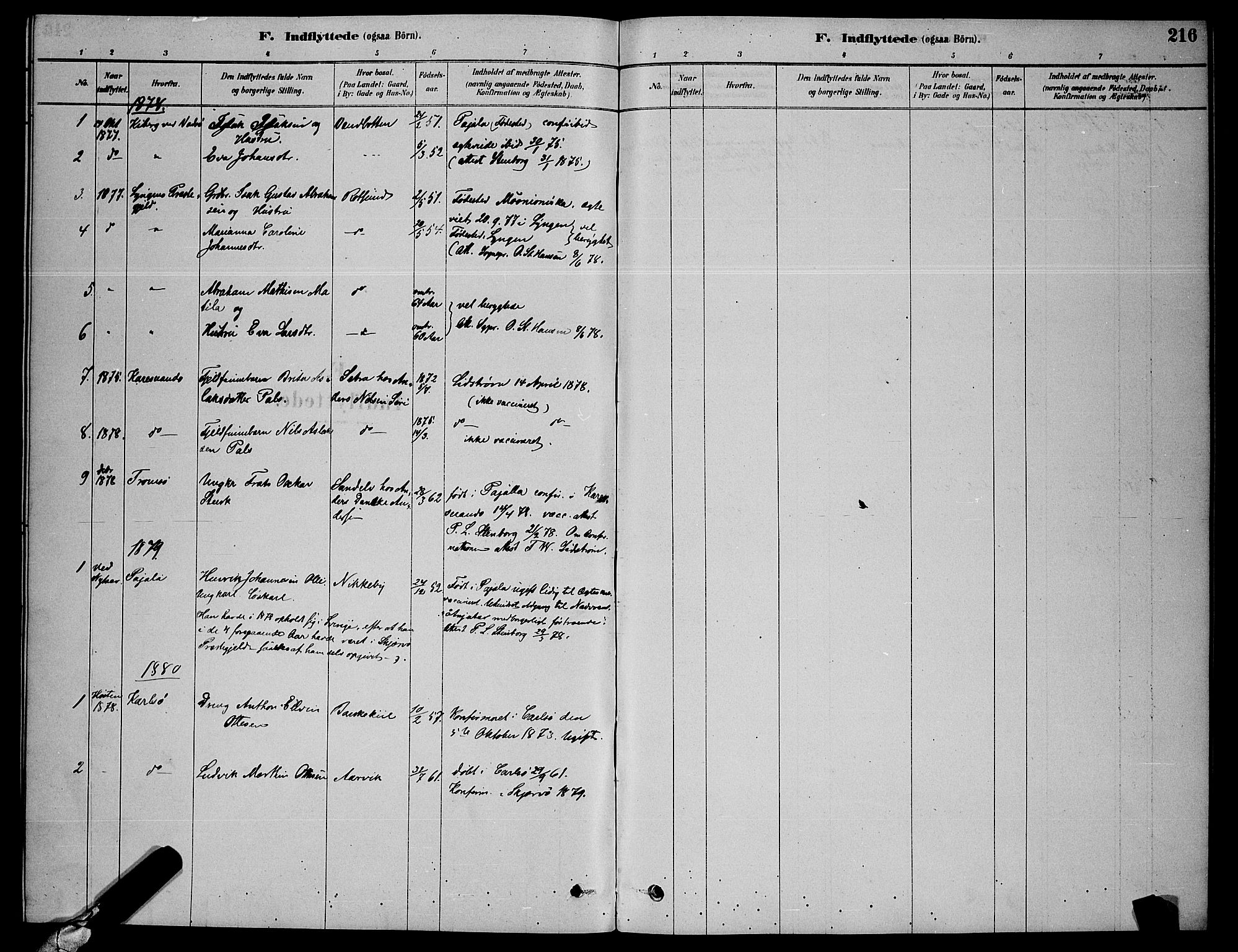 Skjervøy sokneprestkontor, SATØ/S-1300/H/Ha/Hab/L0006klokker: Klokkerbok nr. 6, 1878-1888, s. 216