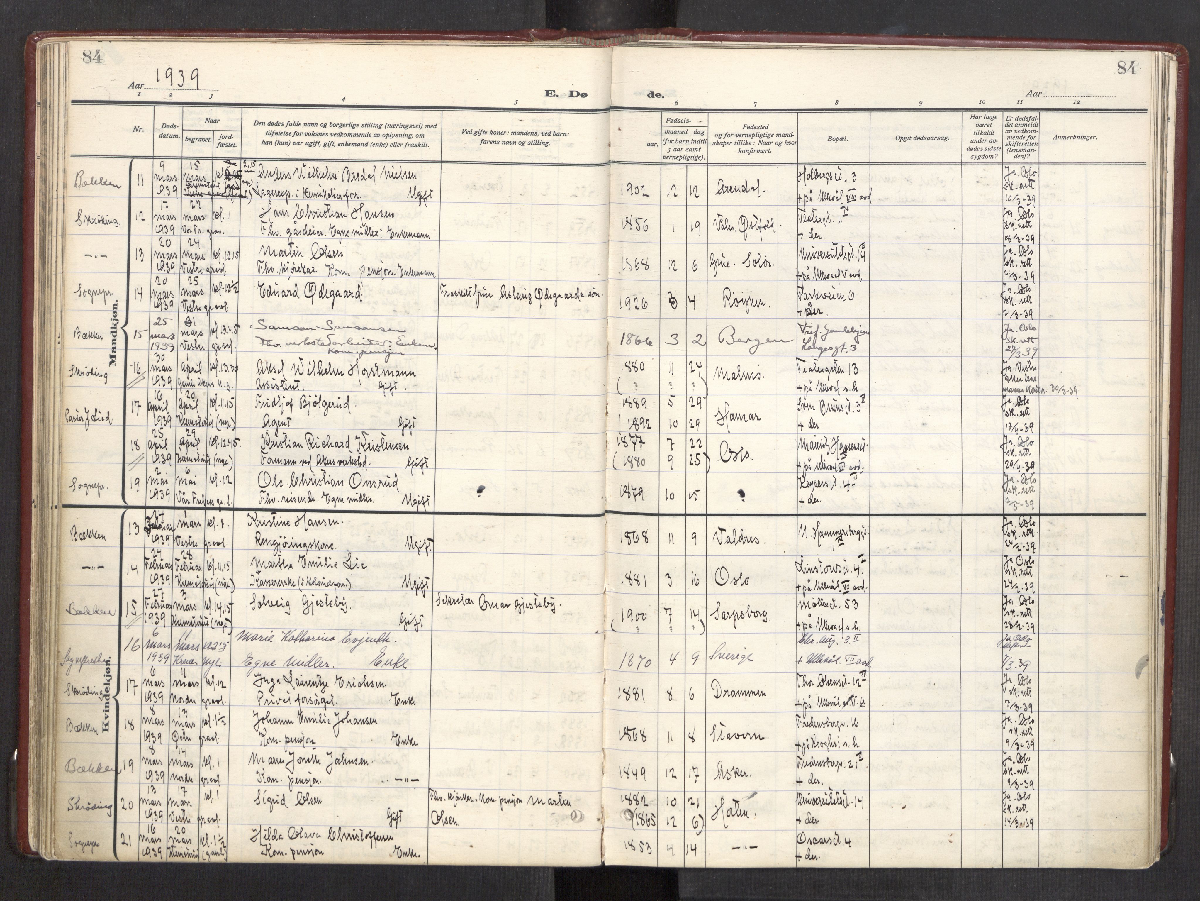 Trefoldighet prestekontor Kirkebøker, AV/SAO-A-10882/F/Fd/L0006: Ministerialbok nr. IV 6, 1929-1957, s. 84