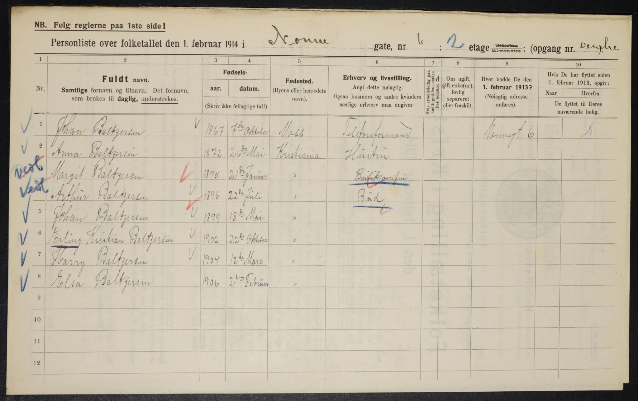 OBA, Kommunal folketelling 1.2.1914 for Kristiania, 1914, s. 71442