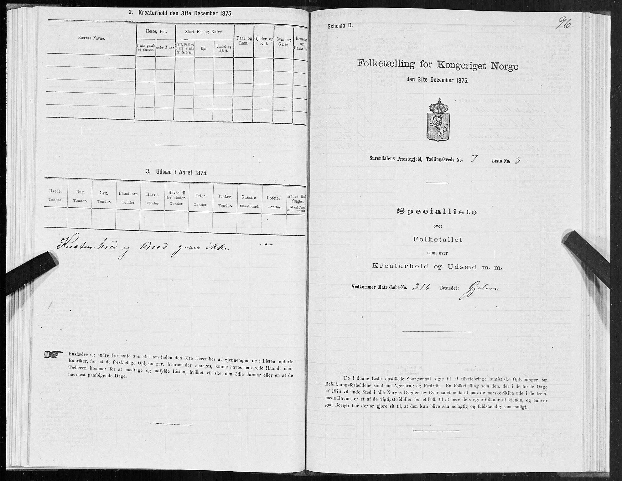 SAT, Folketelling 1875 for 1566P Surnadal prestegjeld, 1875, s. 3096