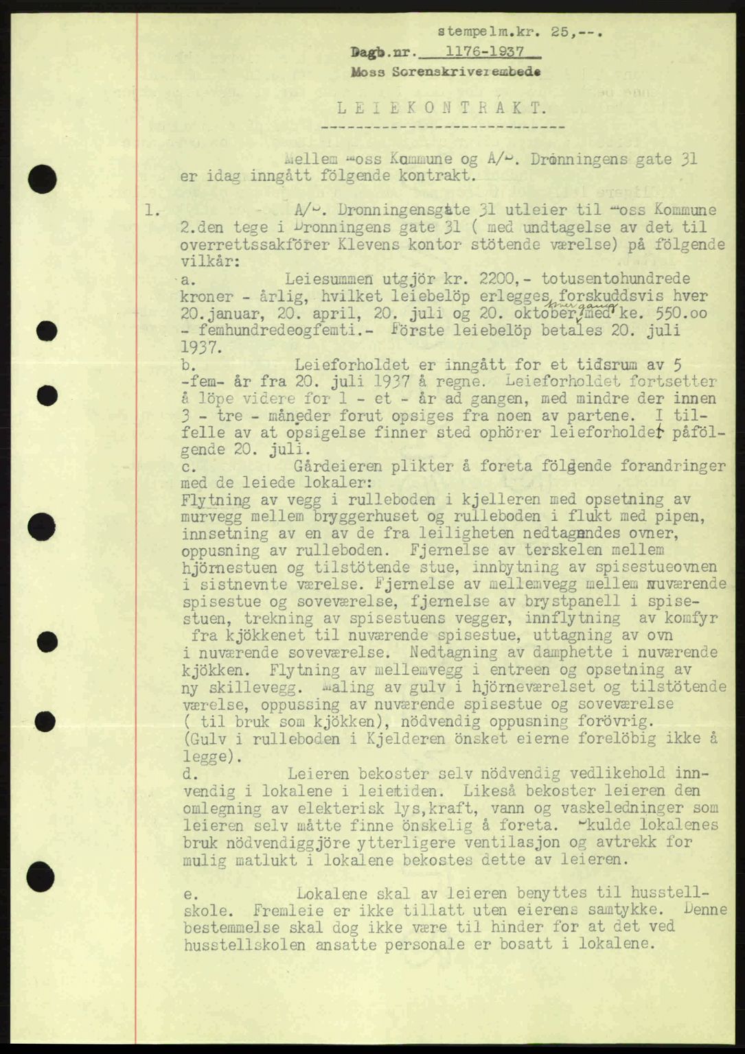 Moss sorenskriveri, SAO/A-10168: Pantebok nr. B3, 1937-1937, Dagboknr: 1176/1937