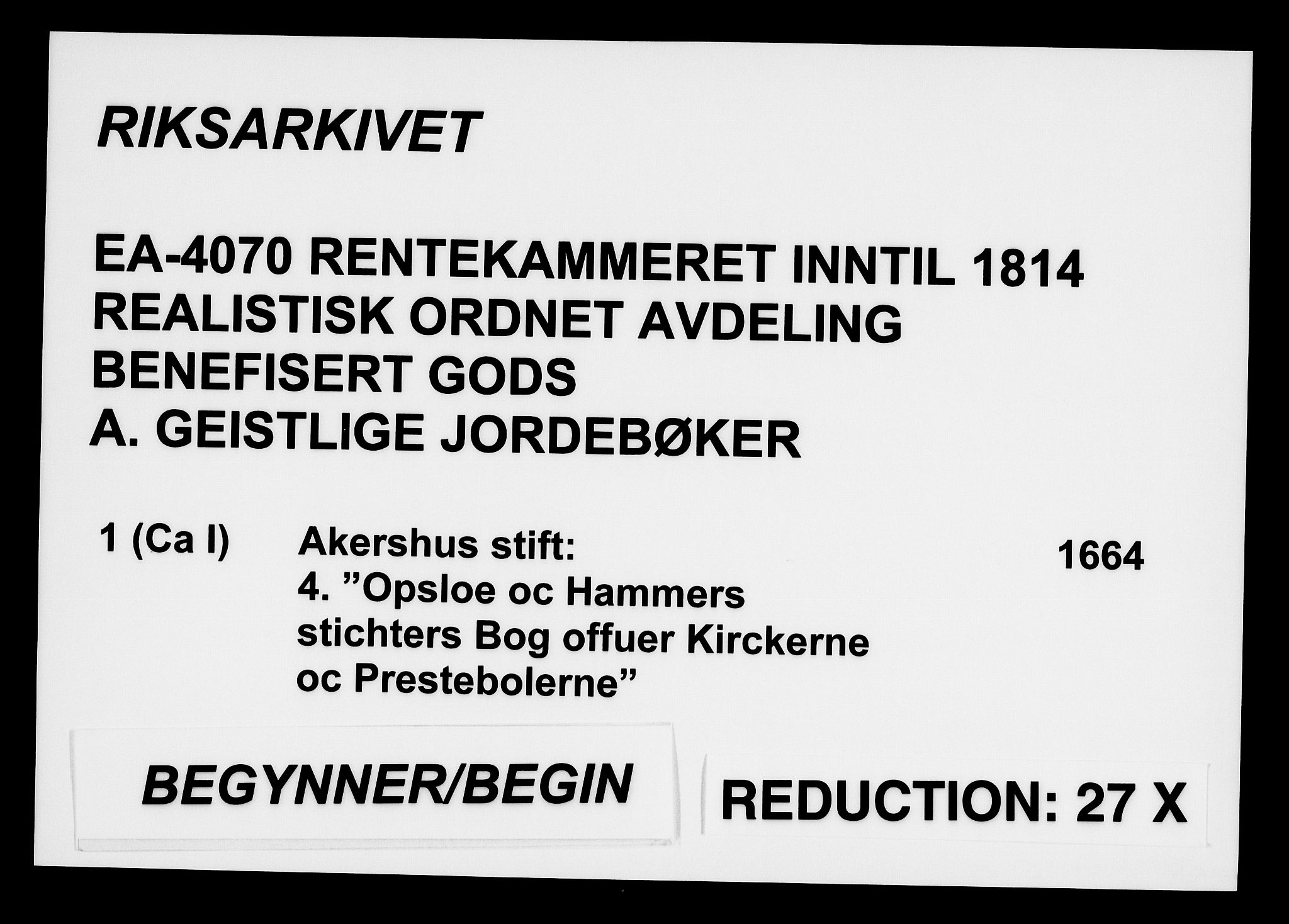 Rentekammeret inntil 1814, Realistisk ordnet avdeling, AV/RA-EA-4070/Fc/Fca/L0001/0004: [Ca I]  Akershus stift / Jordebok over kirkene og prestebolene i Oslo og Hamar stift, 1664