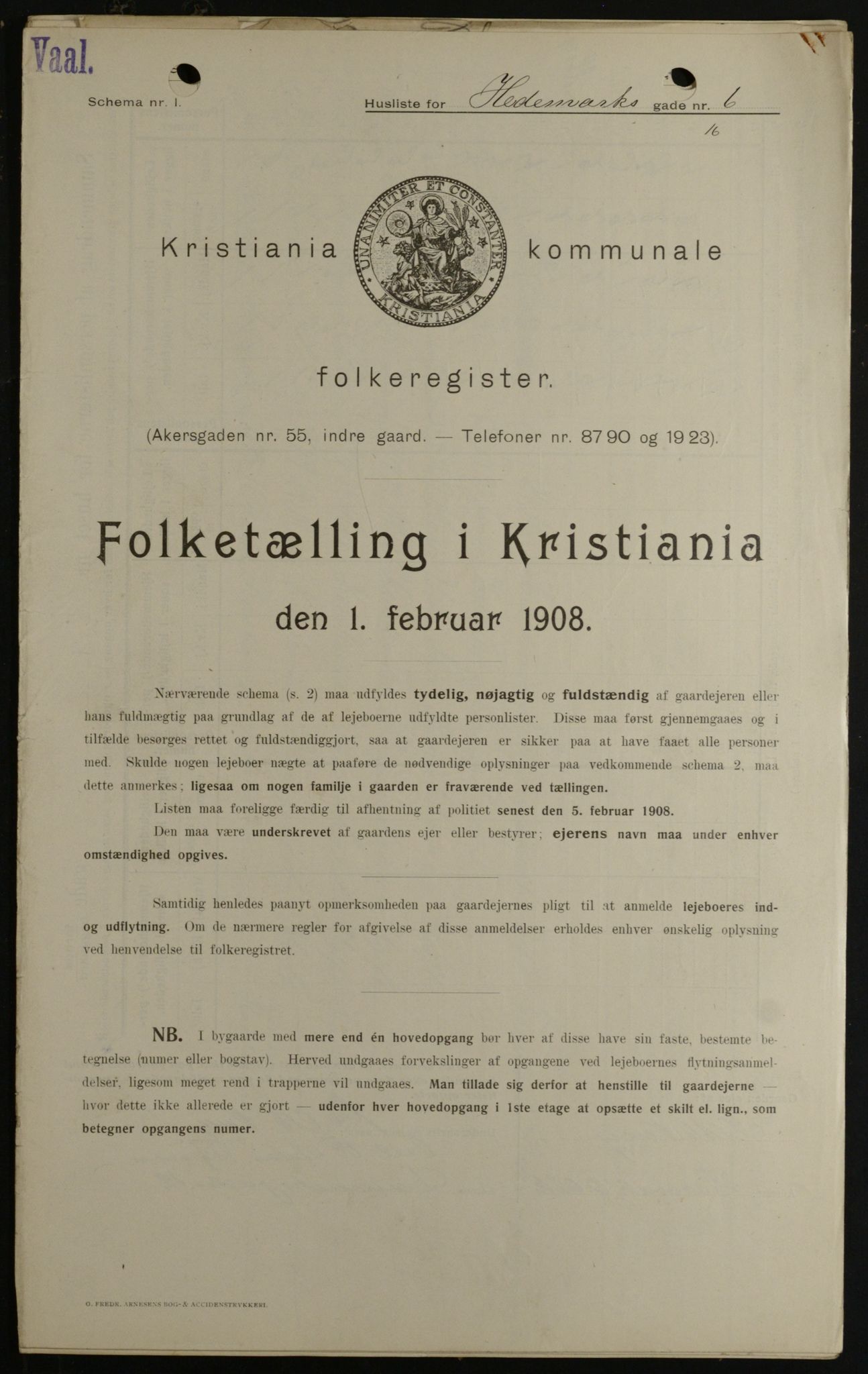 OBA, Kommunal folketelling 1.2.1908 for Kristiania kjøpstad, 1908, s. 32244