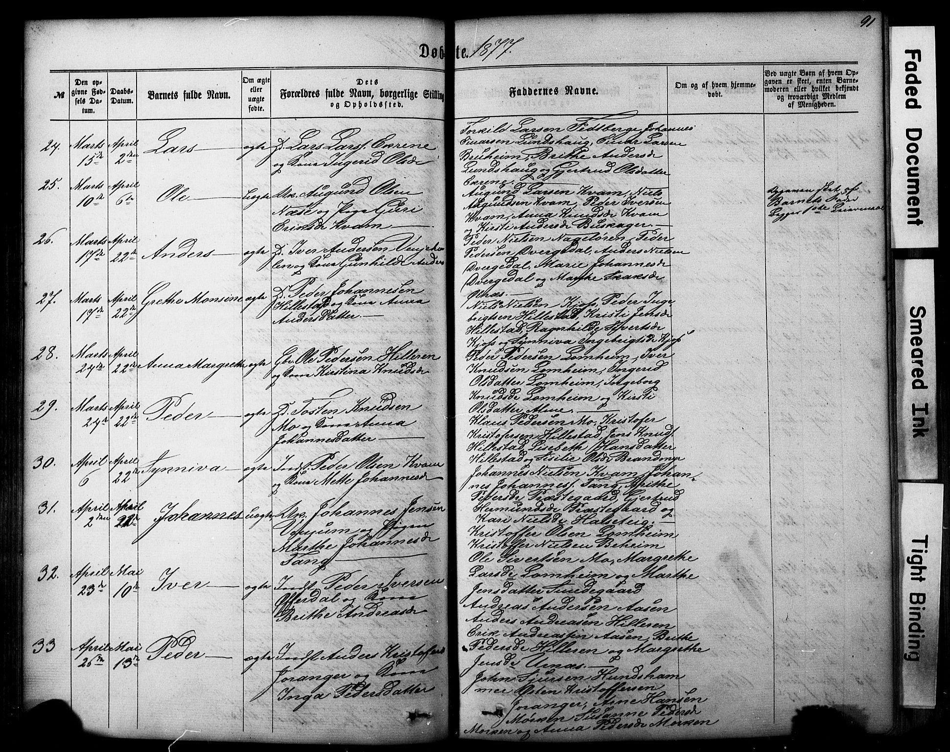 Hafslo sokneprestembete, AV/SAB-A-80301/H/Hab/Haba/L0001: Klokkerbok nr. A 1, 1866-1908, s. 91