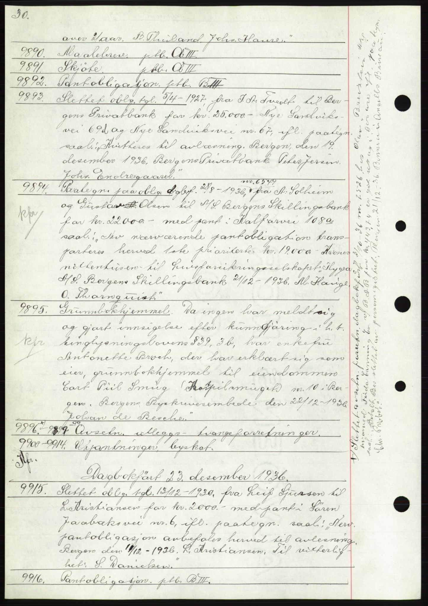 Byfogd og Byskriver i Bergen, AV/SAB-A-3401/03: Pantebok nr. C 3, 1936-1937, Dagboknr: 9890/1936