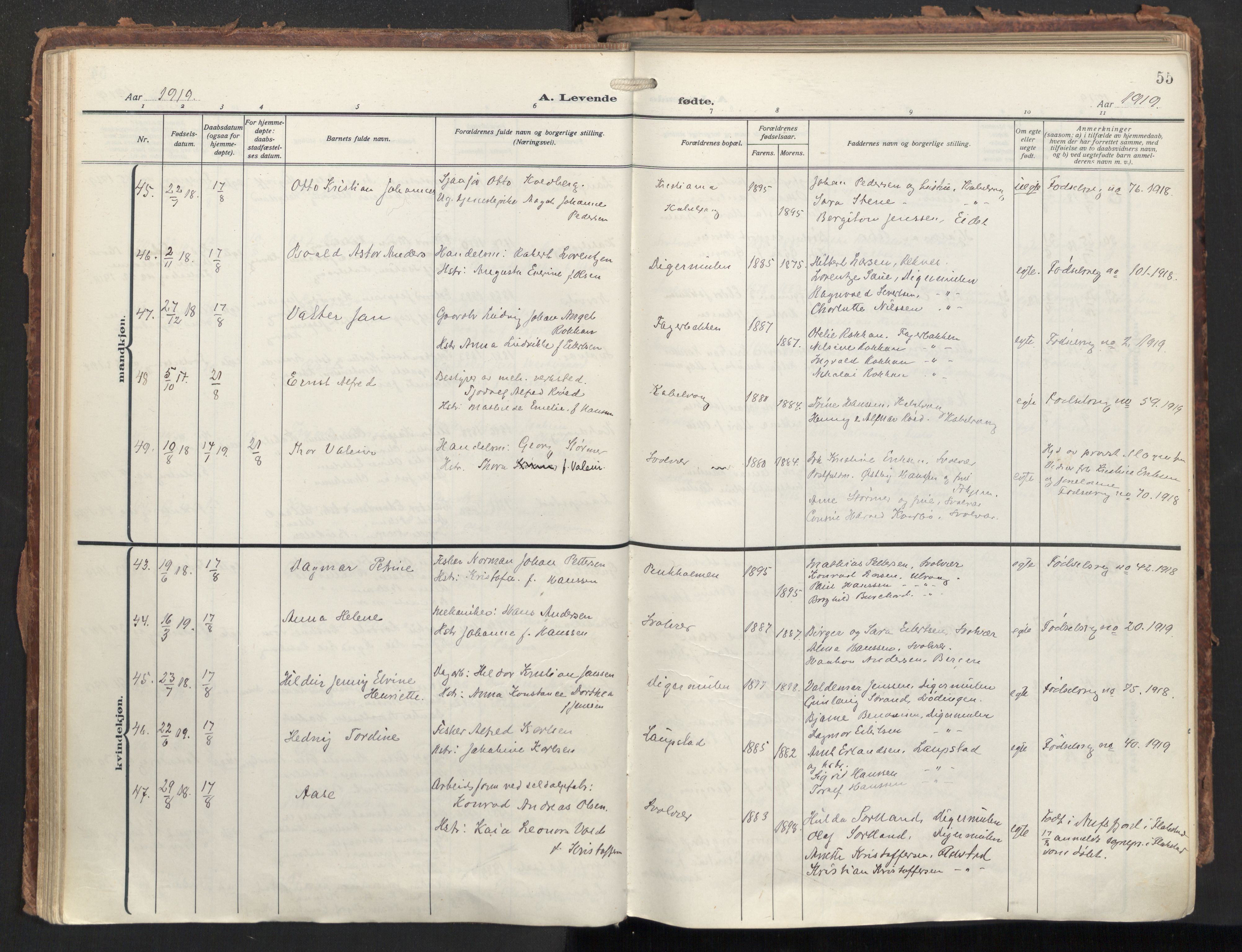 Ministerialprotokoller, klokkerbøker og fødselsregistre - Nordland, AV/SAT-A-1459/874/L1064: Ministerialbok nr. 874A08, 1915-1926, s. 55