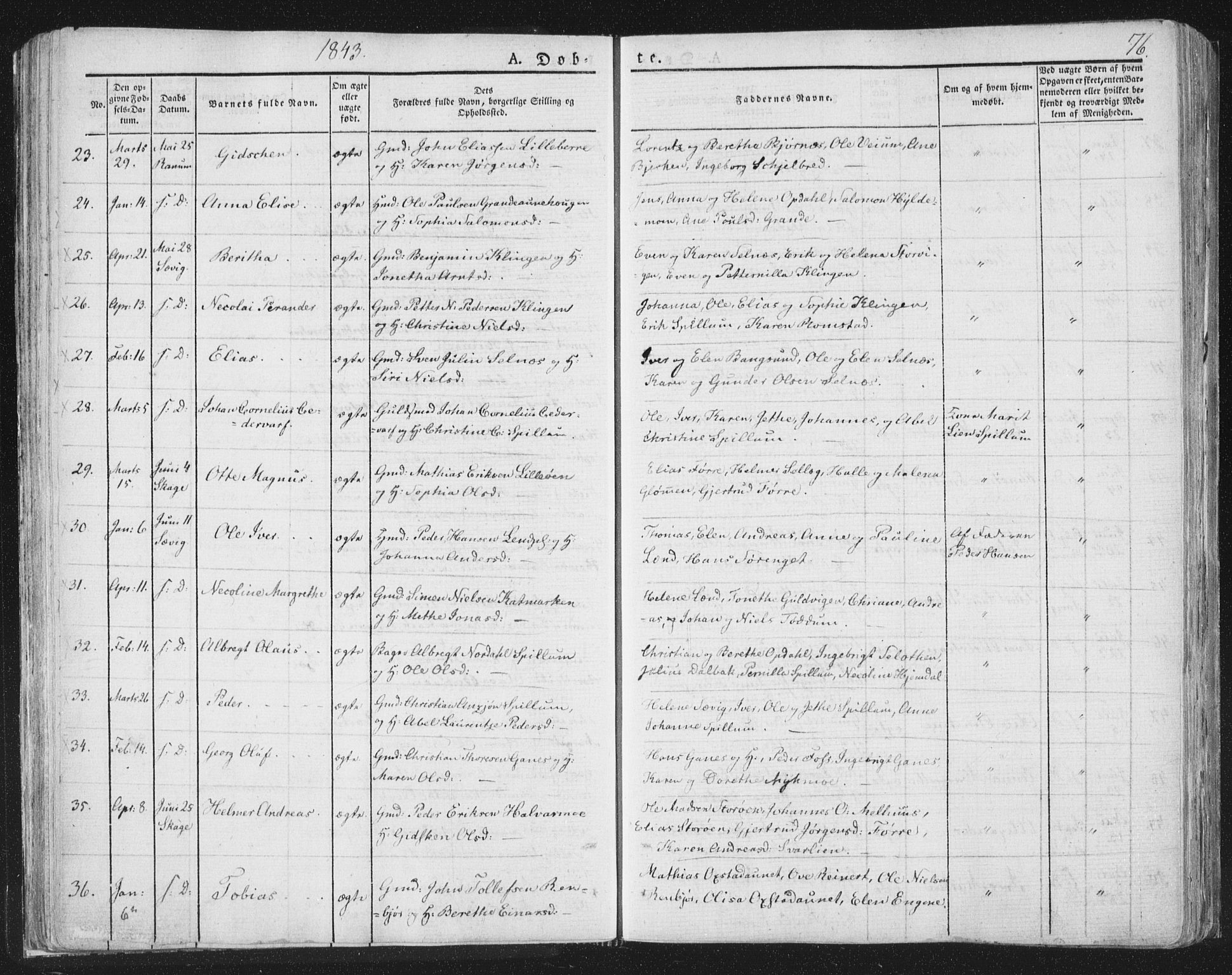 Ministerialprotokoller, klokkerbøker og fødselsregistre - Nord-Trøndelag, SAT/A-1458/764/L0551: Ministerialbok nr. 764A07a, 1824-1864, s. 76