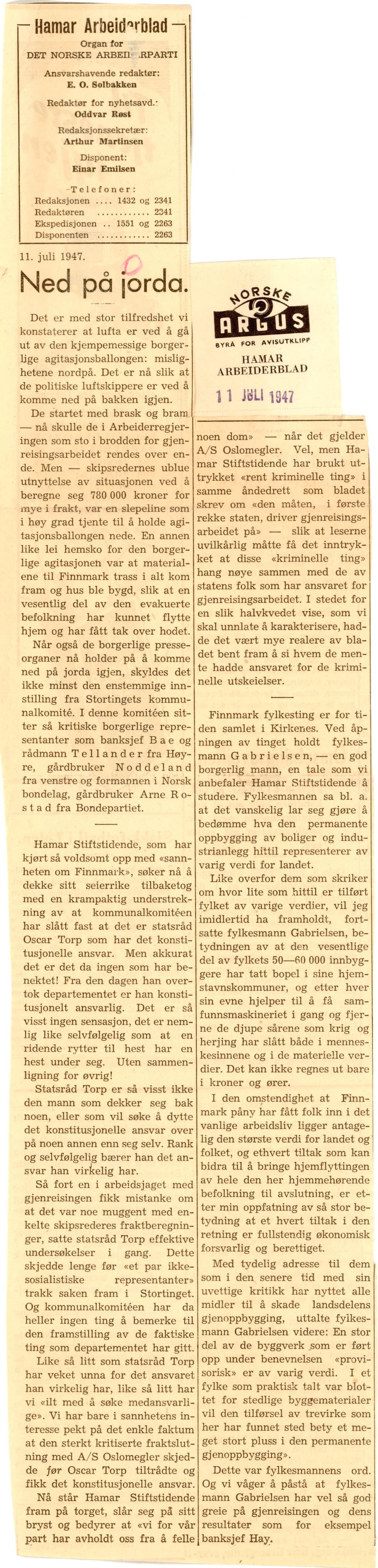 Finnmarkskontorets presse- og opplysningsarkiv , FMFB/A-1198/E/L0008/0003: 6. Presse / Avisutklipp Finnmarken 5.12.-30.12.1946 og Finnmarksposten 13.2.-28.12.1946