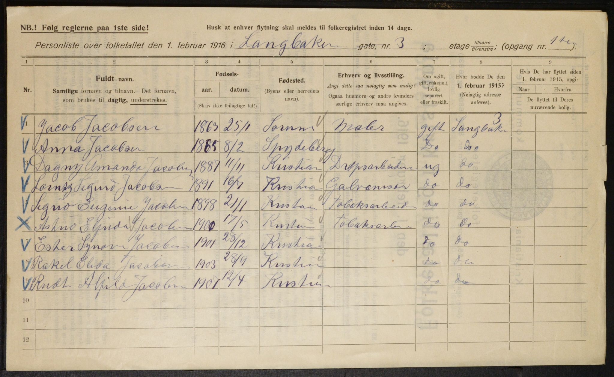 OBA, Kommunal folketelling 1.2.1916 for Kristiania, 1916, s. 57473