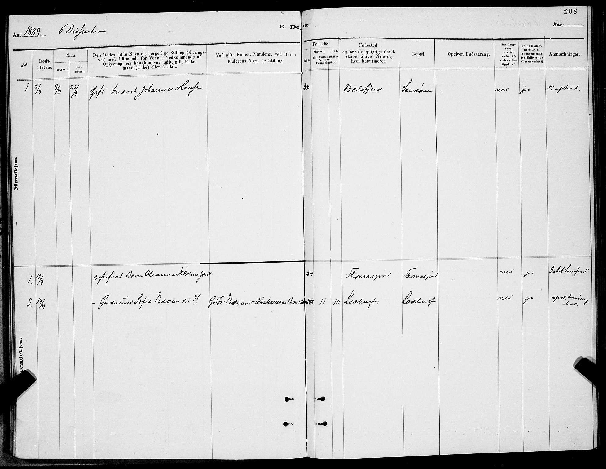 Balsfjord sokneprestembete, AV/SATØ-S-1303/G/Gab/L0007klokker: Klokkerbok nr. 7, 1878-1889, s. 208