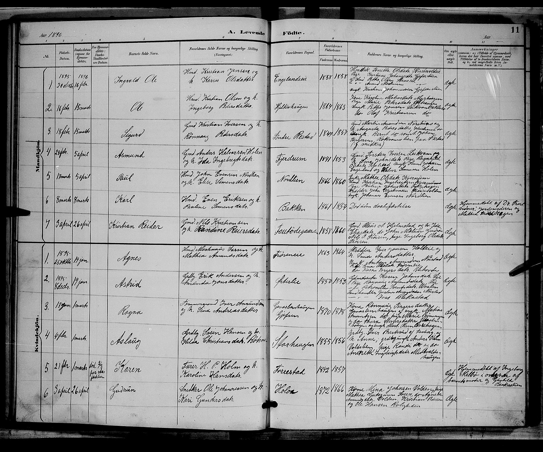 Østre Gausdal prestekontor, AV/SAH-PREST-092/H/Ha/Hab/L0002: Klokkerbok nr. 2, 1894-1904, s. 11