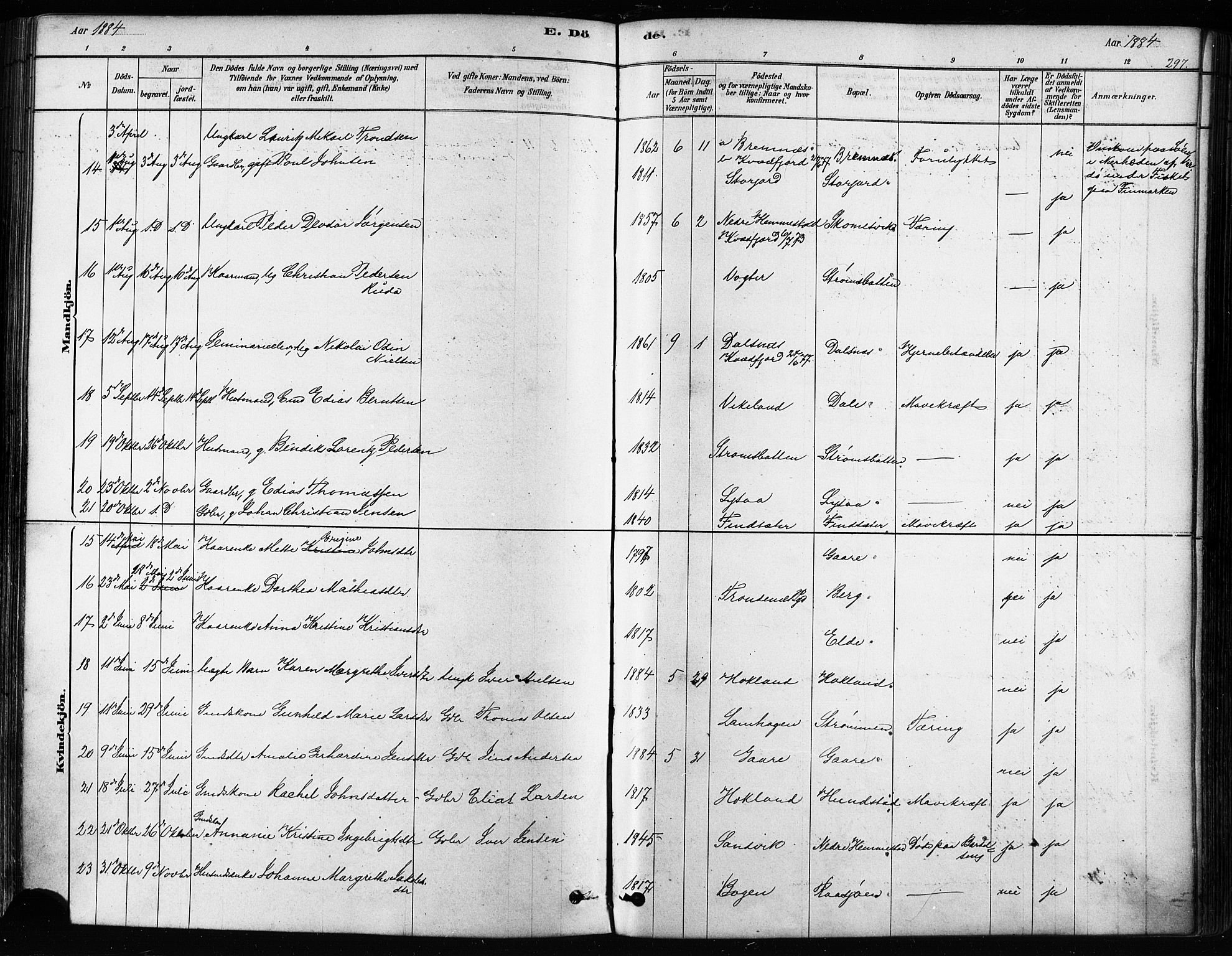 Kvæfjord sokneprestkontor, AV/SATØ-S-1323/G/Ga/Gaa/L0005kirke: Ministerialbok nr. 5, 1878-1894, s. 297