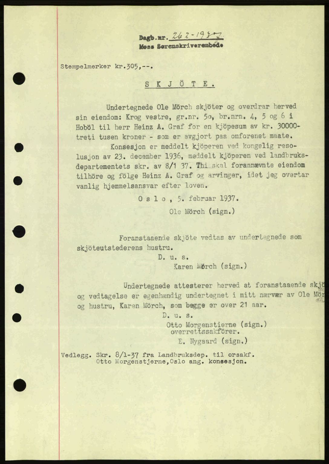 Moss sorenskriveri, SAO/A-10168: Pantebok nr. A2, 1936-1937, Dagboknr: 262/1936