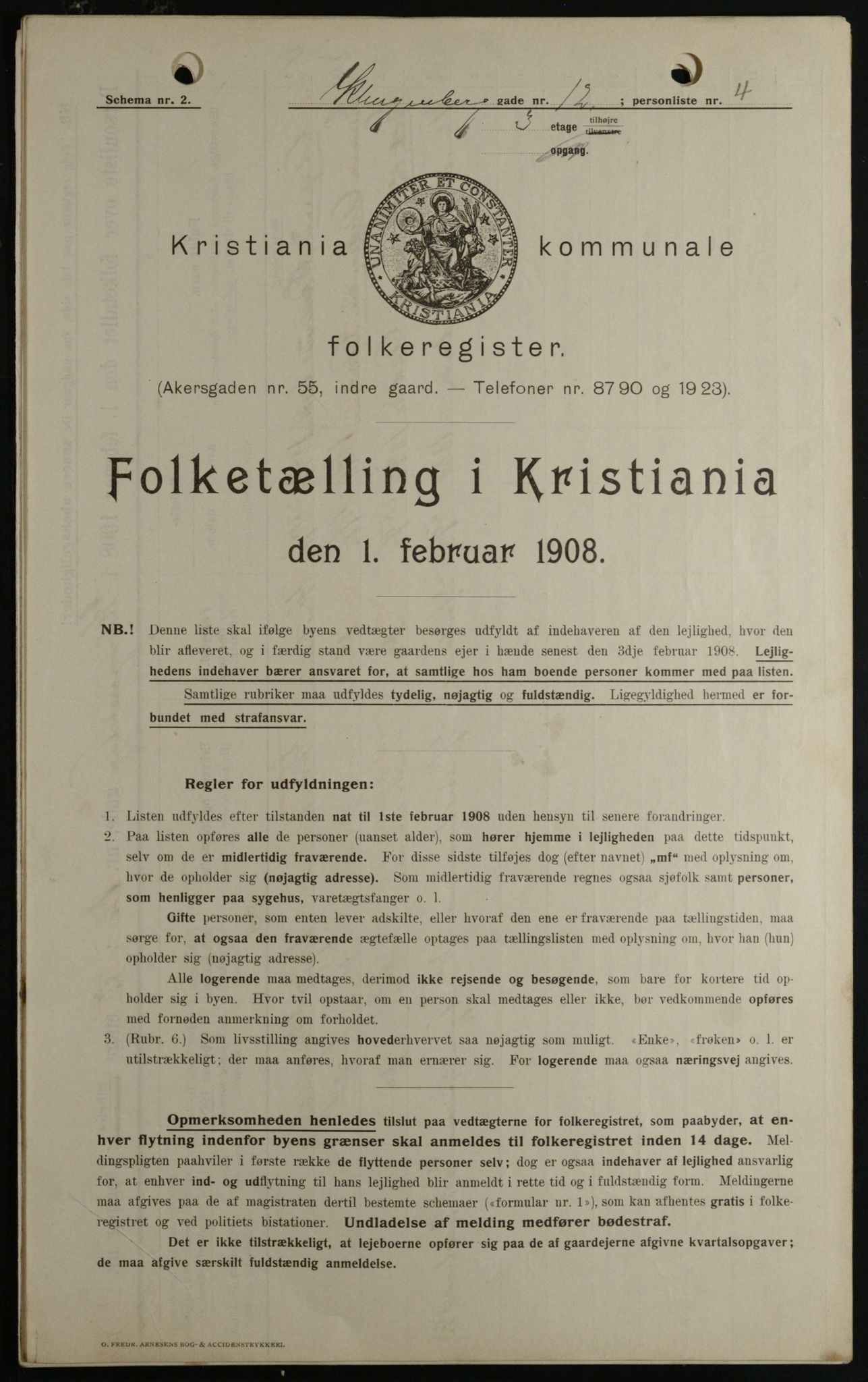 OBA, Kommunal folketelling 1.2.1908 for Kristiania kjøpstad, 1908, s. 46381