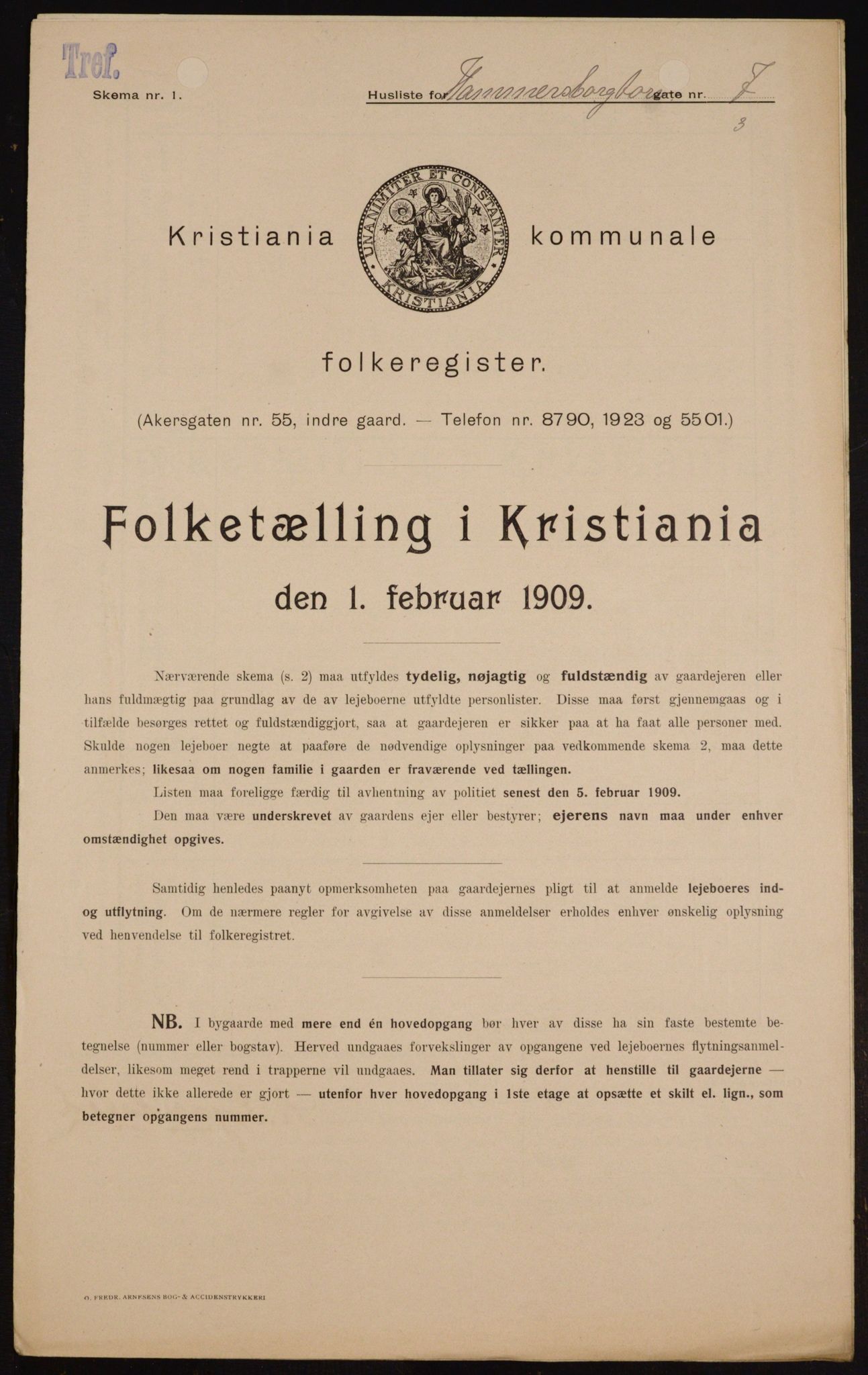 OBA, Kommunal folketelling 1.2.1909 for Kristiania kjøpstad, 1909, s. 31265