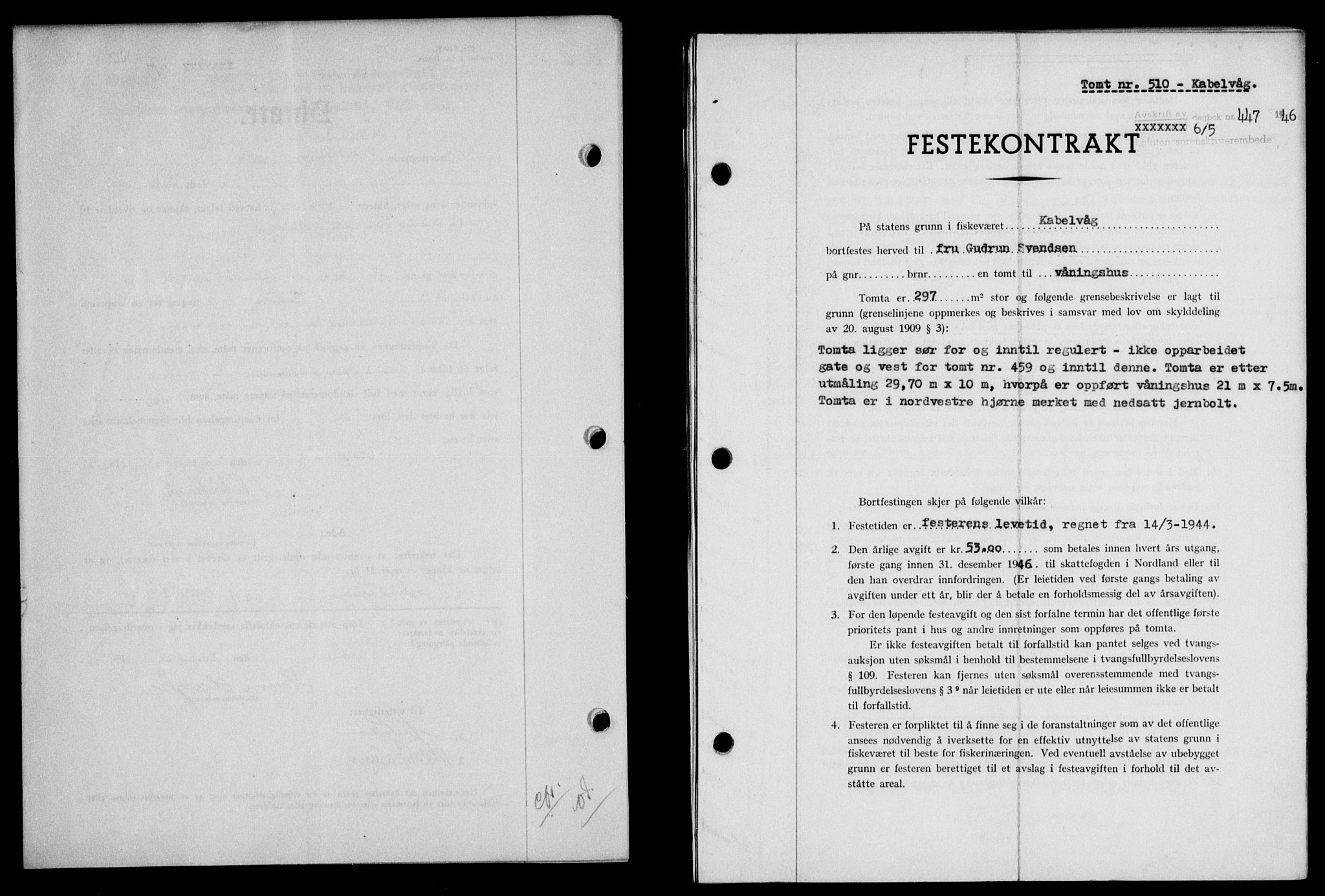 Lofoten sorenskriveri, SAT/A-0017/1/2/2C/L0014a: Pantebok nr. 14a, 1946-1946, Dagboknr: 447/1946