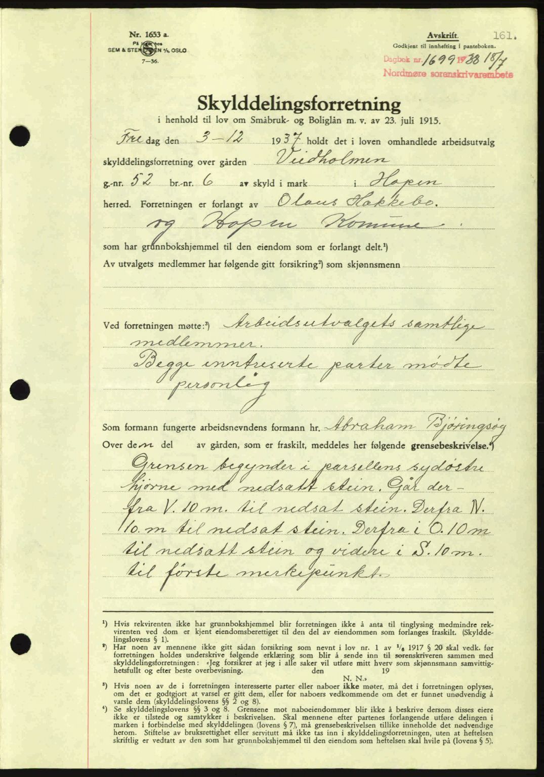 Nordmøre sorenskriveri, AV/SAT-A-4132/1/2/2Ca: Pantebok nr. A84, 1938-1938, Dagboknr: 1699/1938