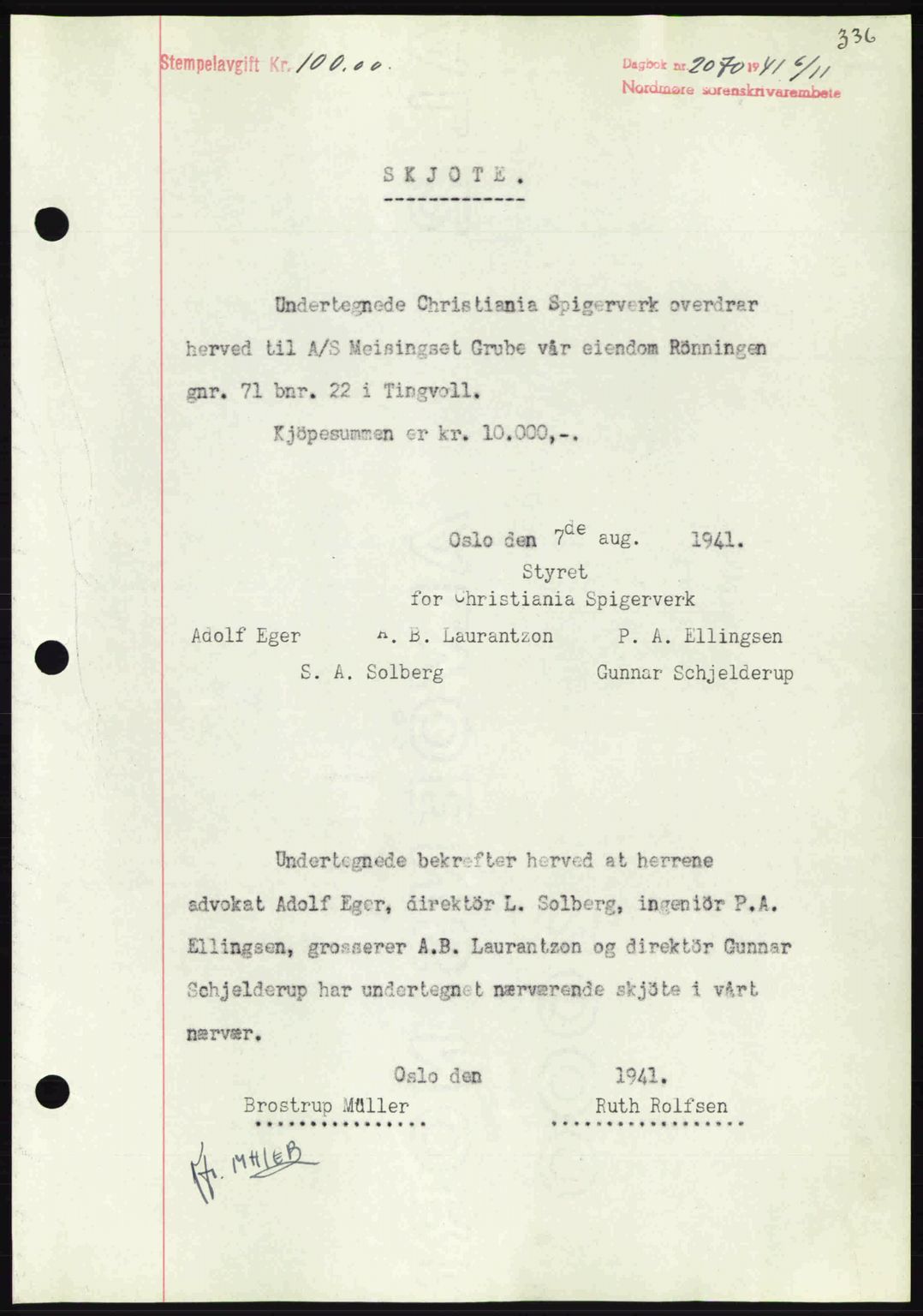 Nordmøre sorenskriveri, AV/SAT-A-4132/1/2/2Ca: Pantebok nr. A91, 1941-1942, Dagboknr: 2070/1941