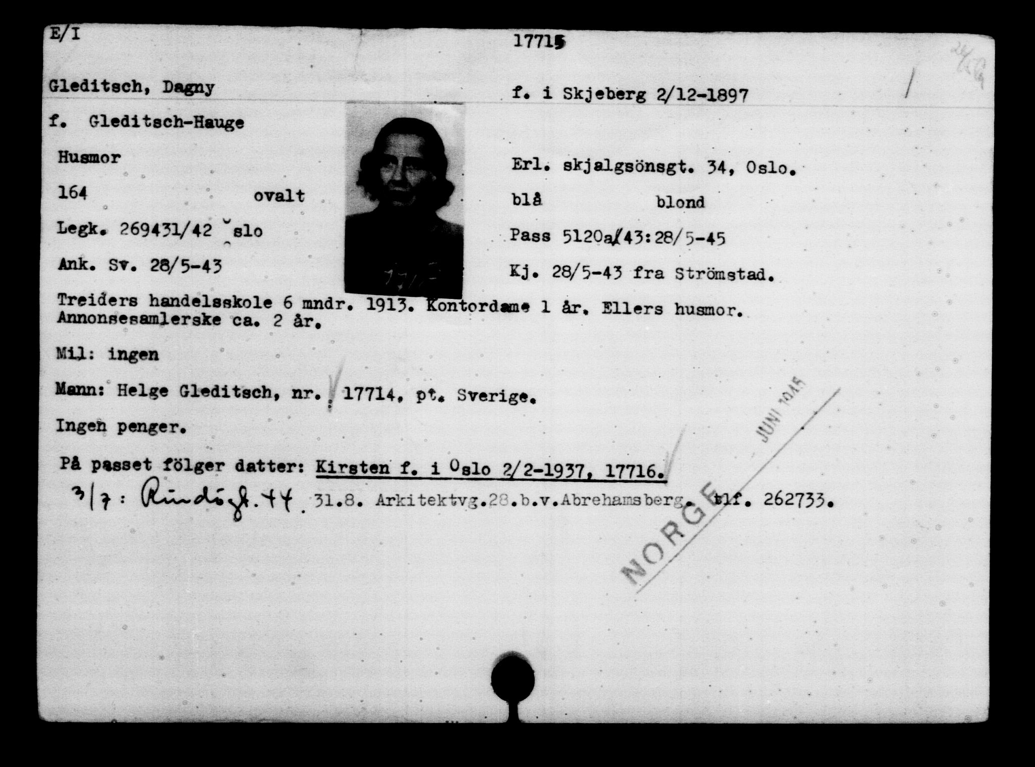 Utenriksstasjonene, Legasjonen i Stockholm, Flyktningkontoret, AV/RA-S-6753/V/Va/L0008: Kjesäterkartoteket, flyktninger med registreringsnr. 15700-18547, 1940-1945, s. 2230