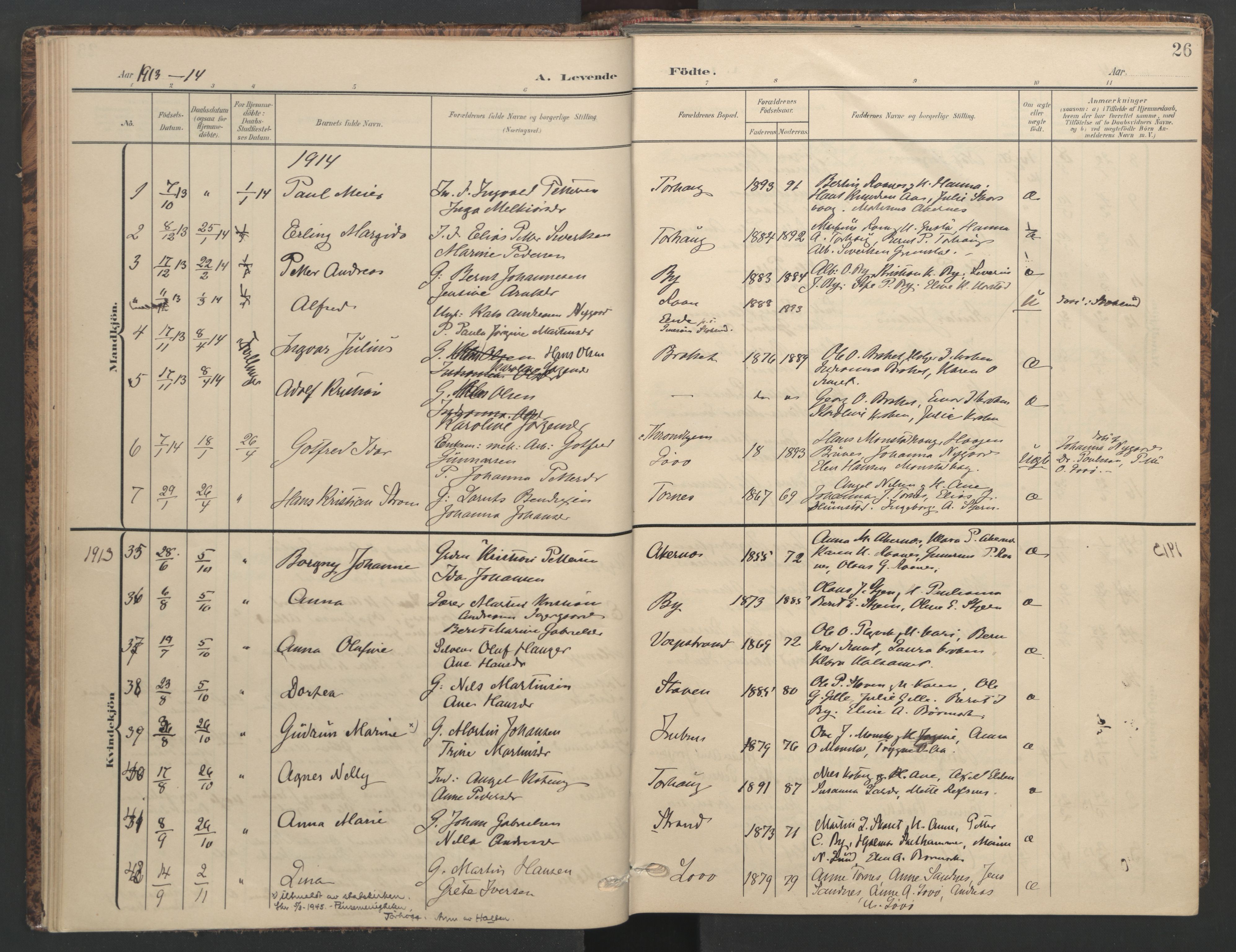 Ministerialprotokoller, klokkerbøker og fødselsregistre - Sør-Trøndelag, AV/SAT-A-1456/655/L0682: Ministerialbok nr. 655A11, 1908-1922, s. 26