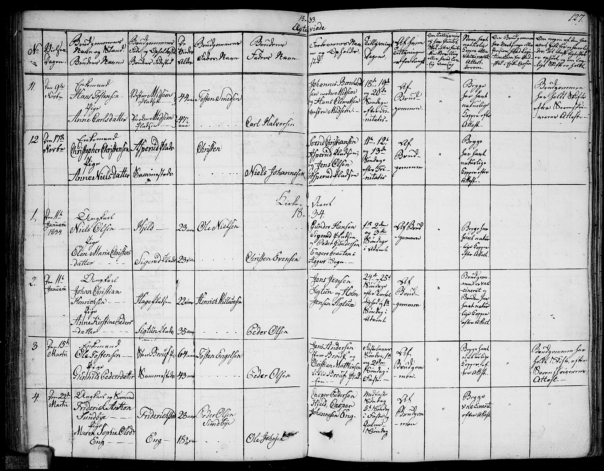 Kråkstad prestekontor Kirkebøker, AV/SAO-A-10125a/F/Fa/L0004: Ministerialbok nr. I 4, 1825-1837, s. 127