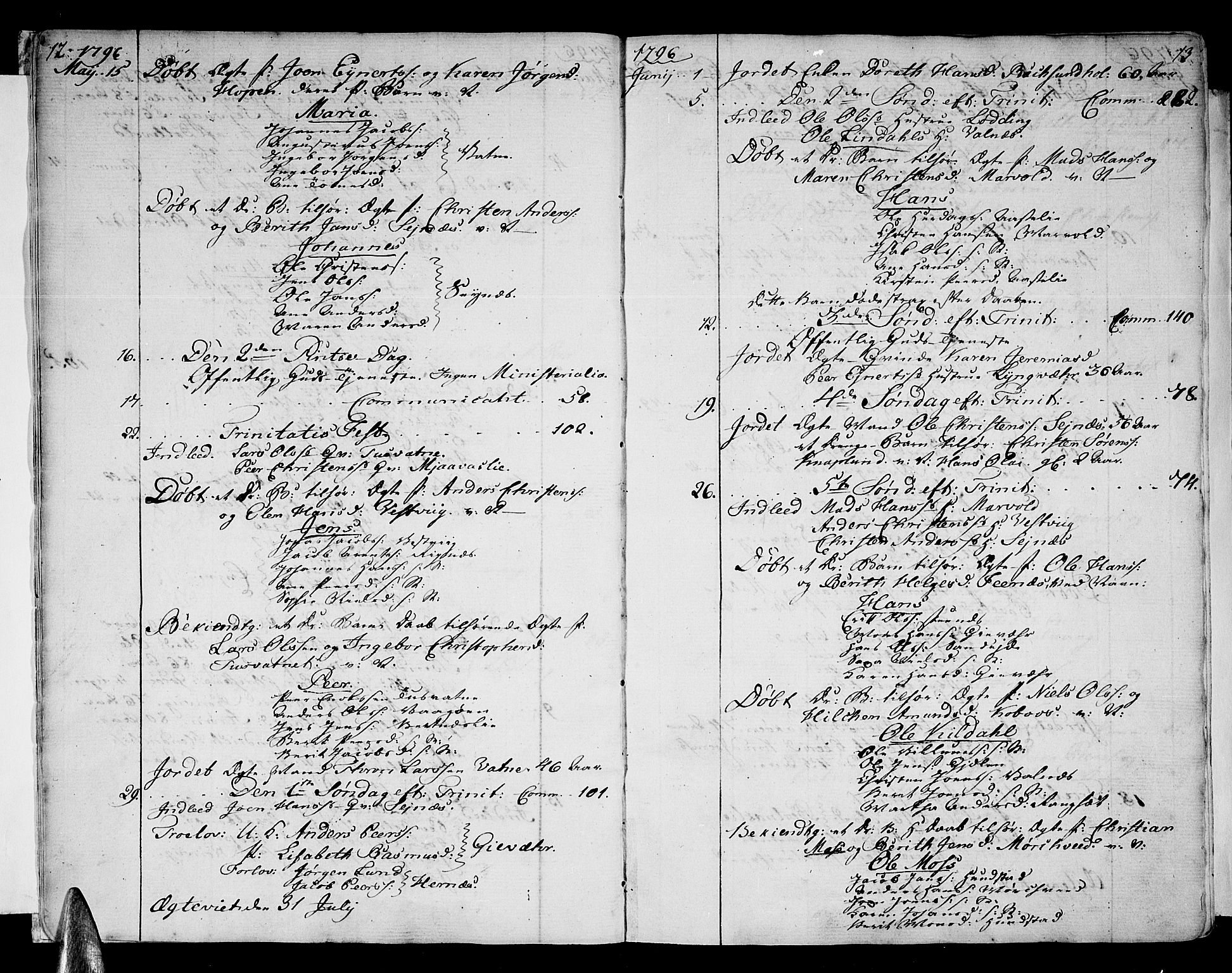 Ministerialprotokoller, klokkerbøker og fødselsregistre - Nordland, AV/SAT-A-1459/801/L0004: Ministerialbok nr. 801A04, 1796-1817, s. 12-13