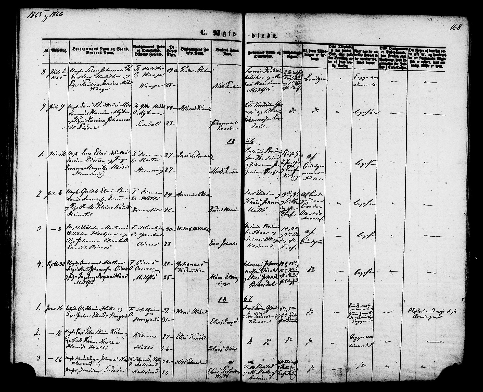 Ministerialprotokoller, klokkerbøker og fødselsregistre - Møre og Romsdal, AV/SAT-A-1454/509/L0105: Ministerialbok nr. 509A03, 1848-1882, s. 168