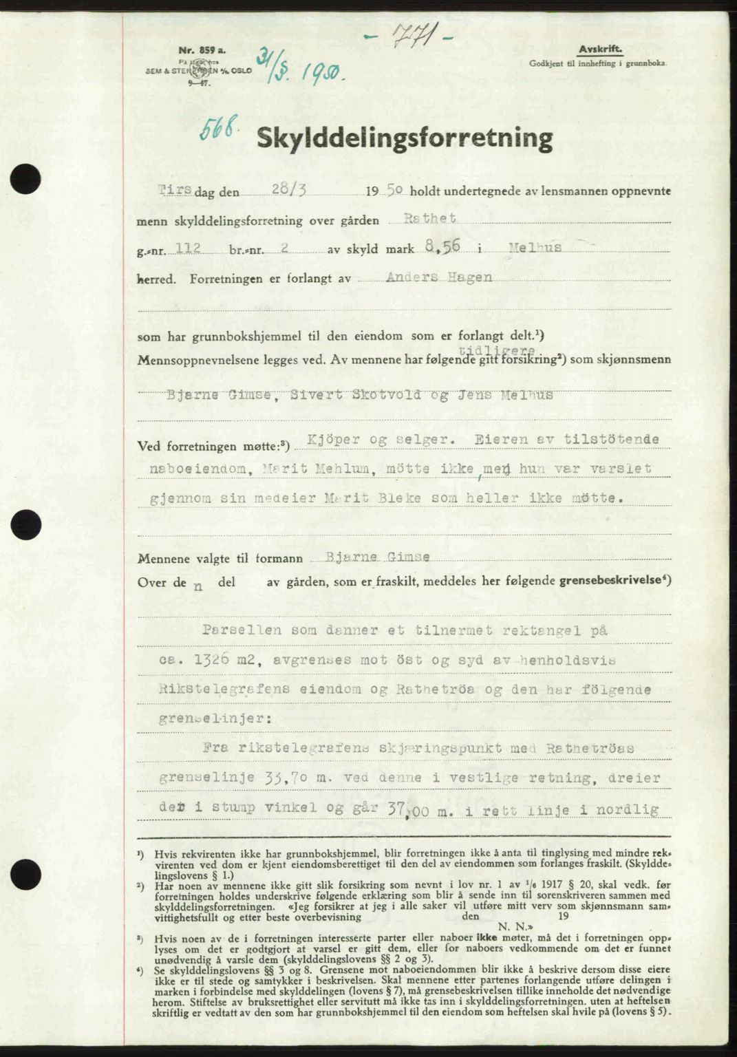 Gauldal sorenskriveri, SAT/A-0014/1/2/2C: Pantebok nr. A9, 1949-1950, Dagboknr: 568/1950