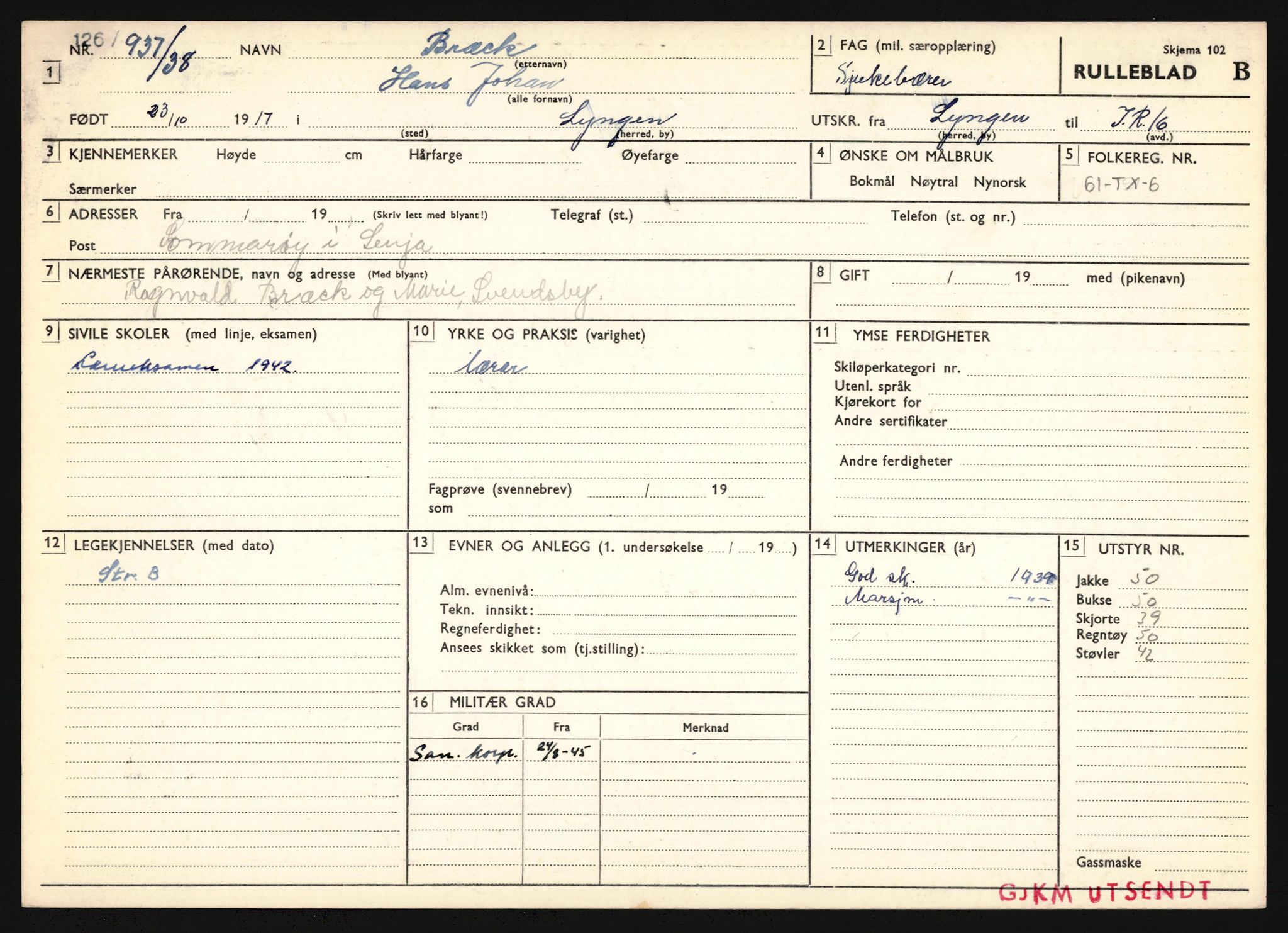 Forsvaret, Troms infanteriregiment nr. 16, AV/RA-RAFA-3146/P/Pa/L0022: Rulleblad for regimentets menige mannskaper, årsklasse 1938, 1938, s. 163