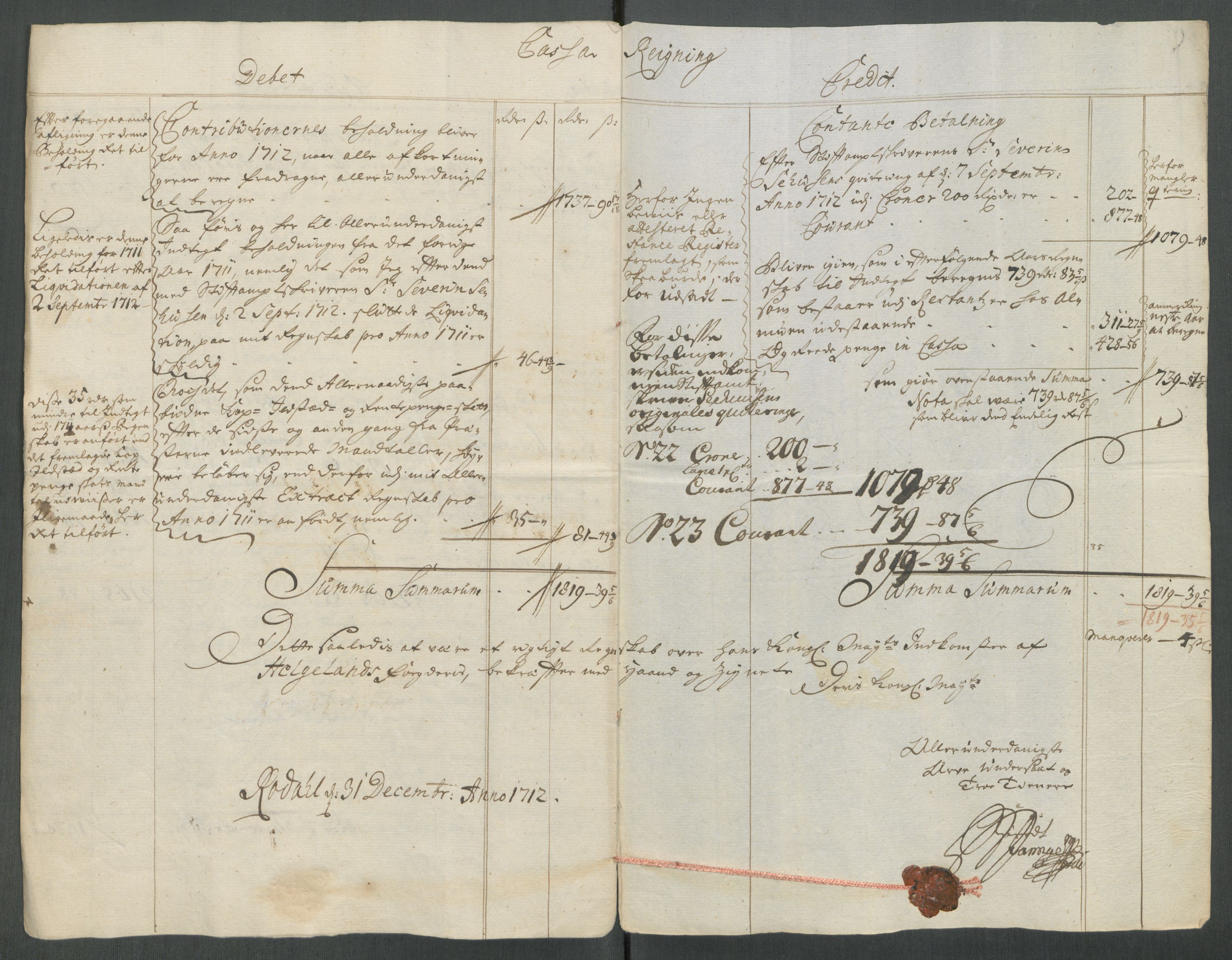 Rentekammeret inntil 1814, Reviderte regnskaper, Fogderegnskap, AV/RA-EA-4092/R65/L4512: Fogderegnskap Helgeland, 1712-1713, s. 7